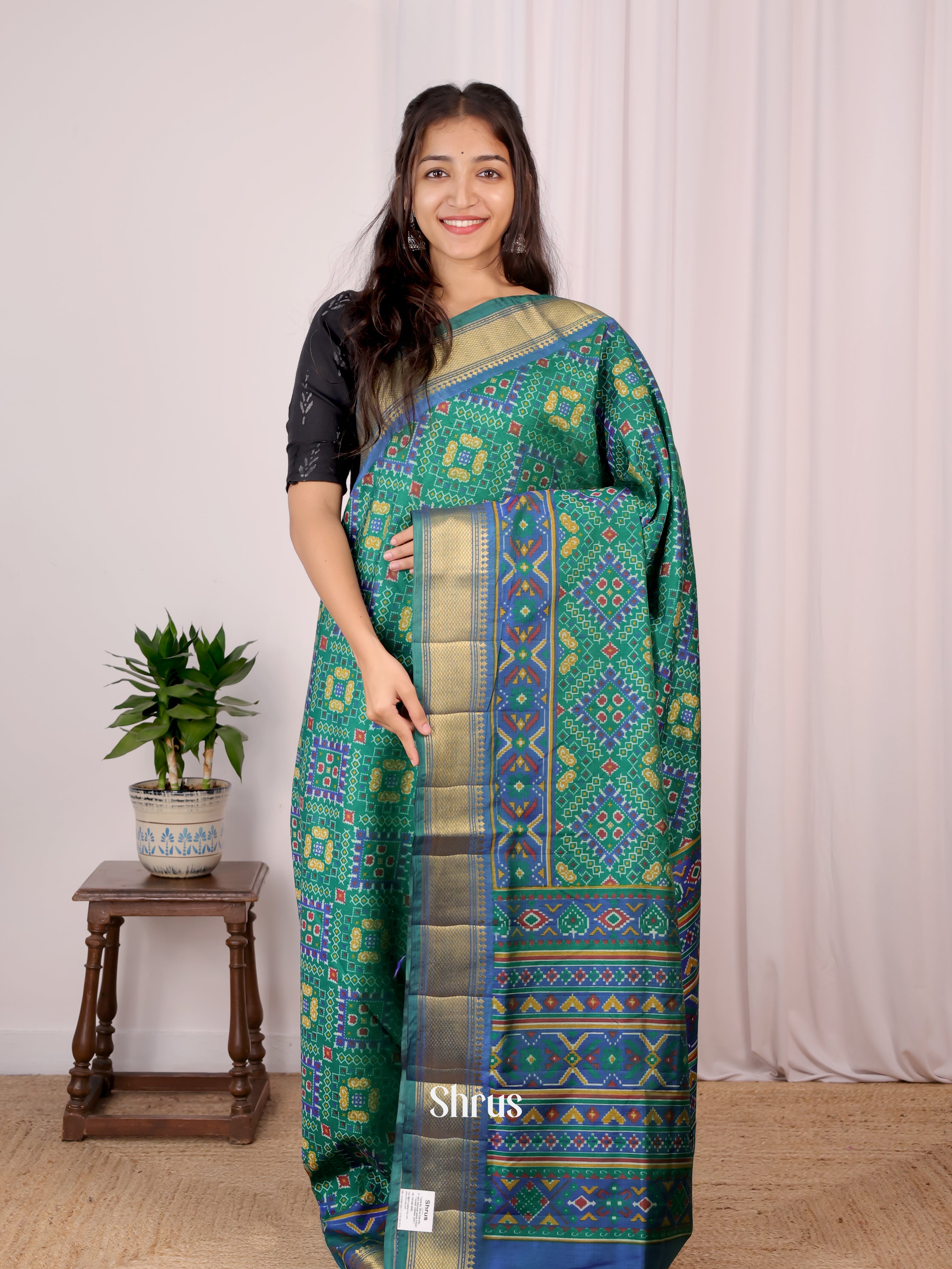 Green & Blue- Semi Patola Saree - Shop on Shrus.com