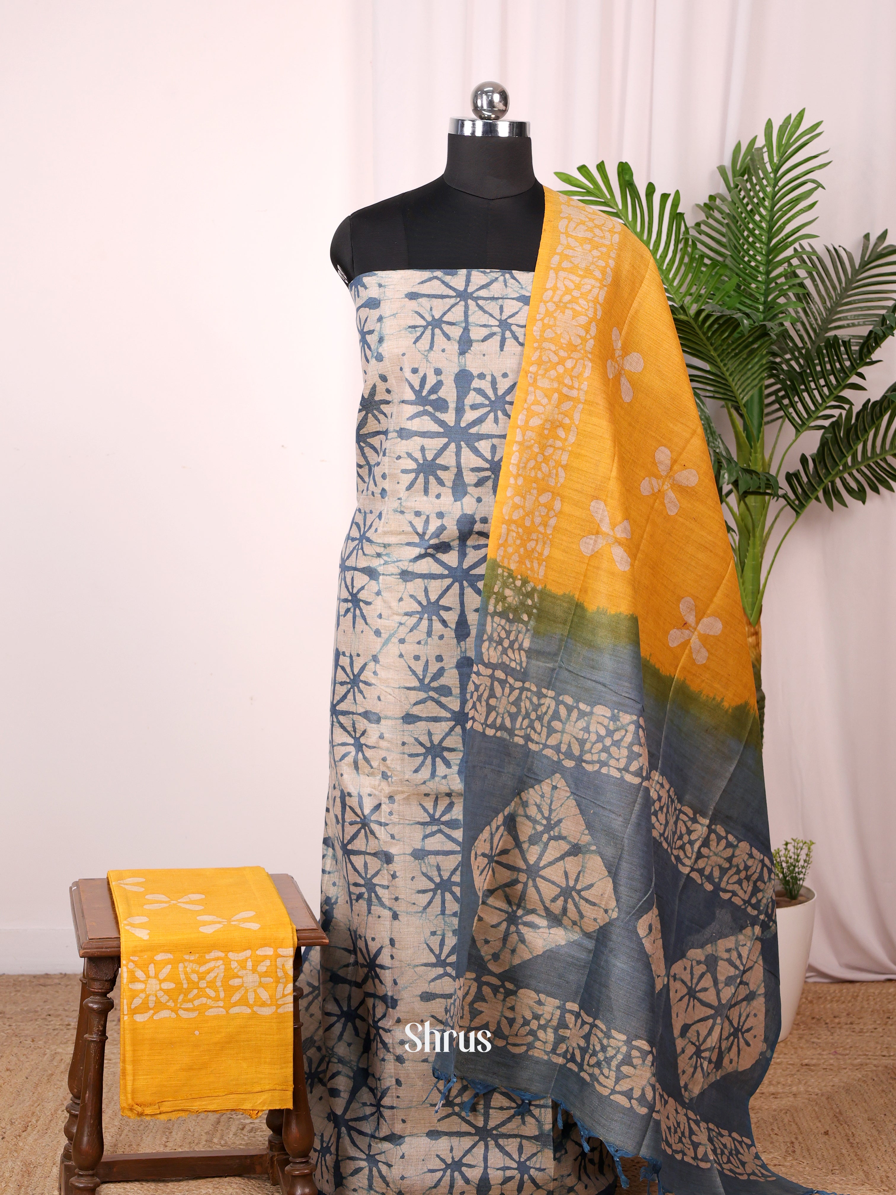Blue & Yellow- Bhatik salwar - Shop on Shrus.com