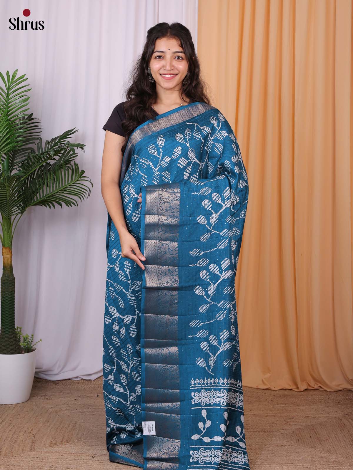 Blue- Semi Tussar Saree - Shop on Shrus.com
