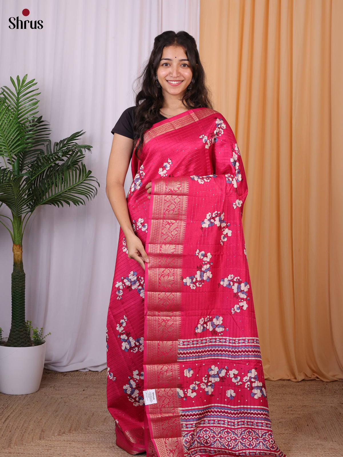 Red- Semi Tussar Saree - Shop on Shrus.com