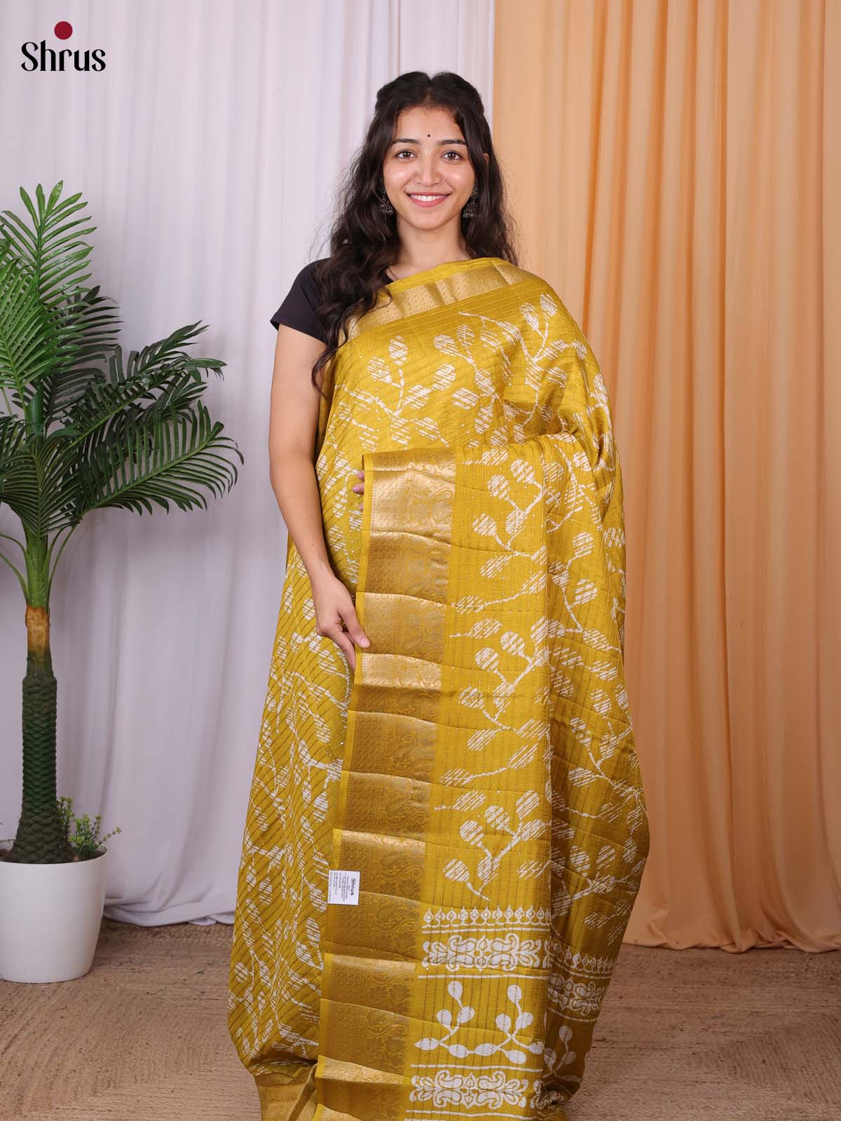 Mustard - Semi Tussar Saree - Shop on Shrus.com