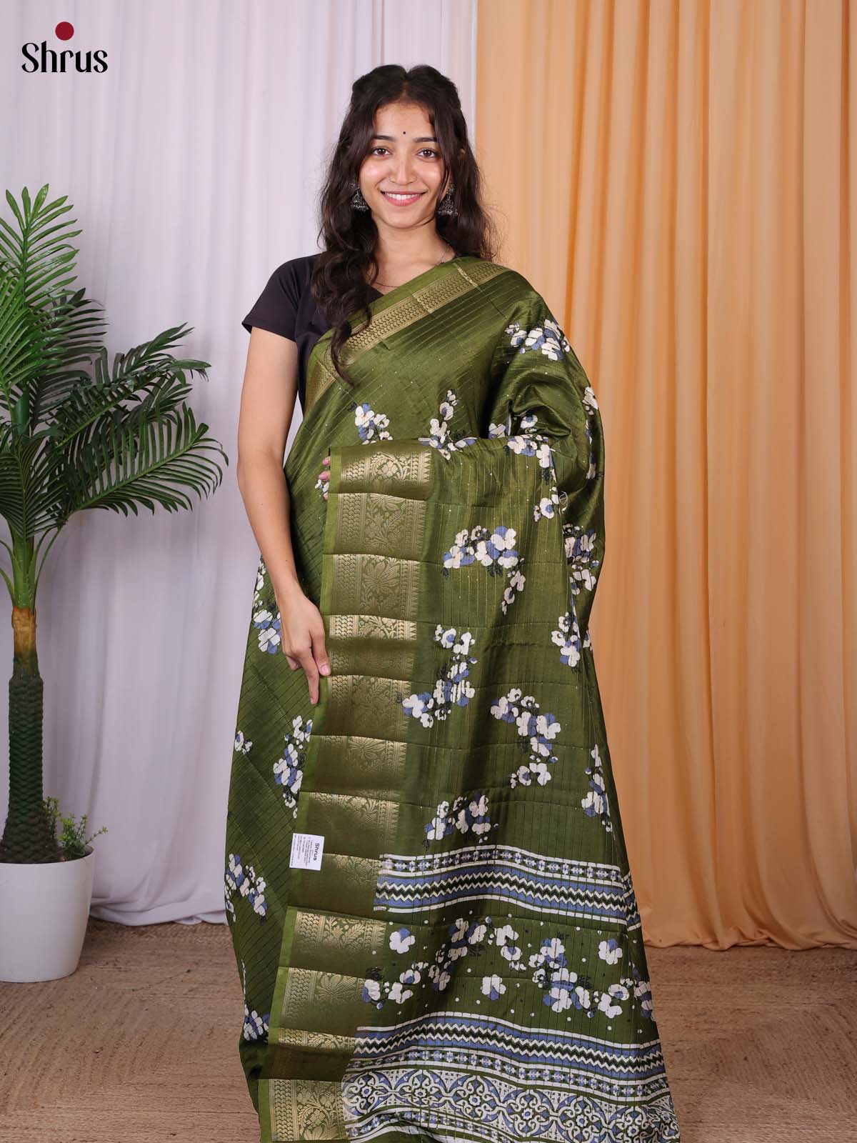Green - Semi Tussar Saree - Shop on Shrus.com