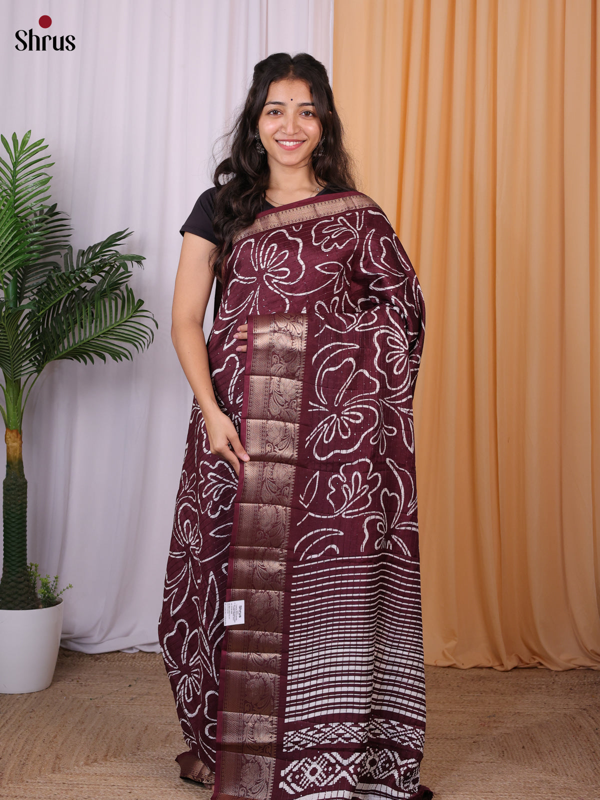 Brown - Semi Tussar Saree - Shop on Shrus.com