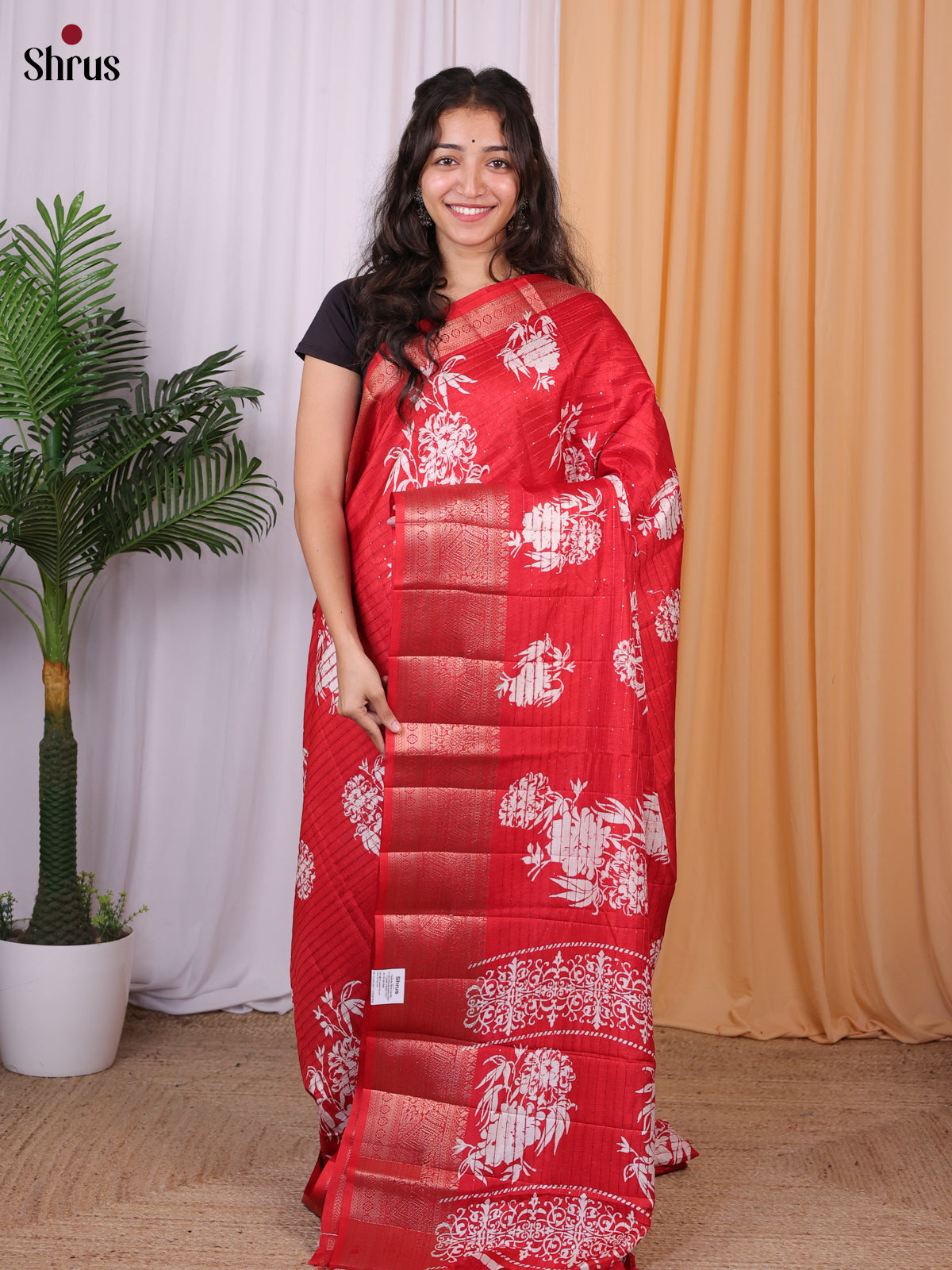 Red - Semi Tussar Saree - Shop on Shrus.com