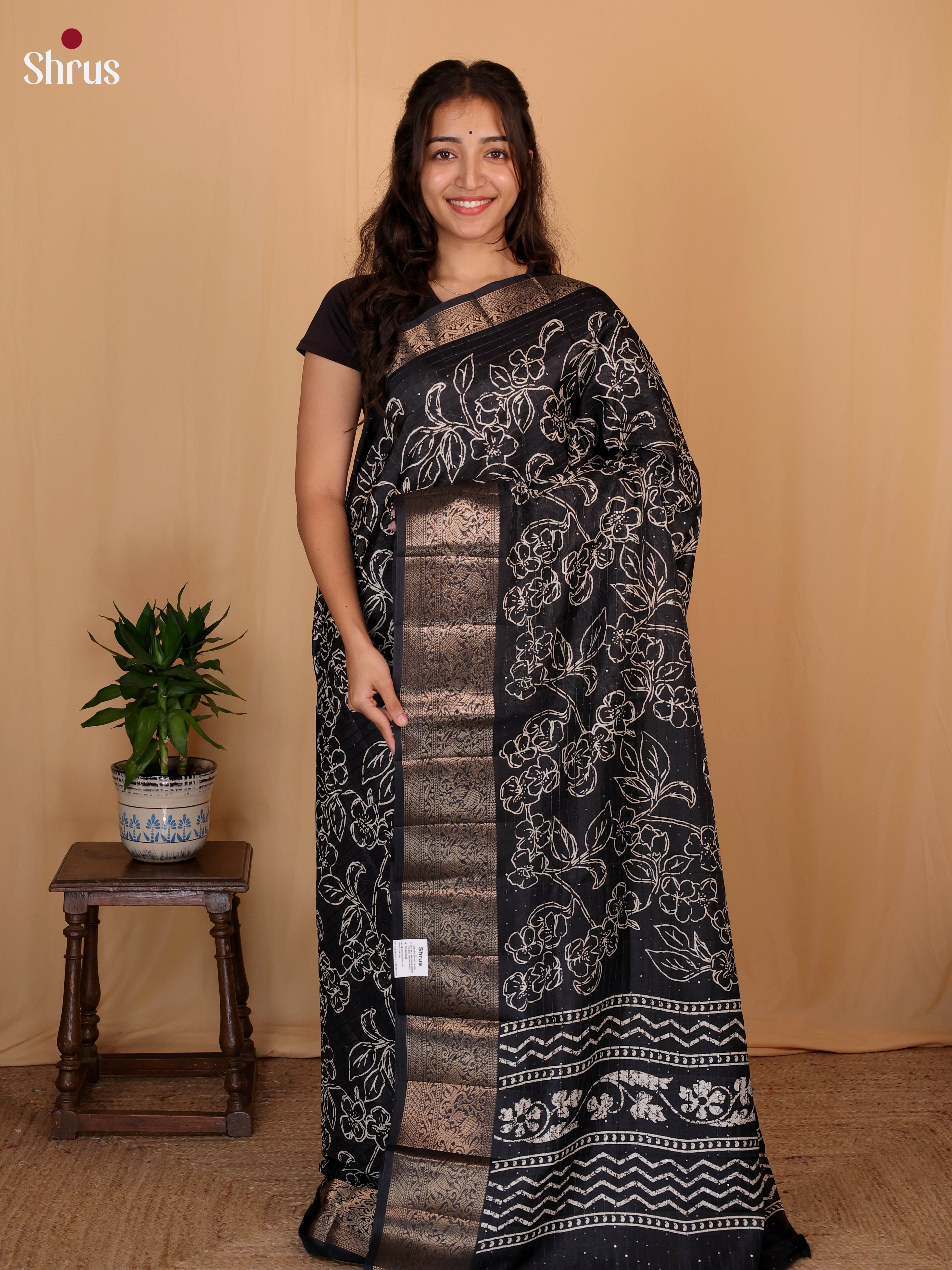 Black - Semi Tussar Saree - Shop on Shrus.com