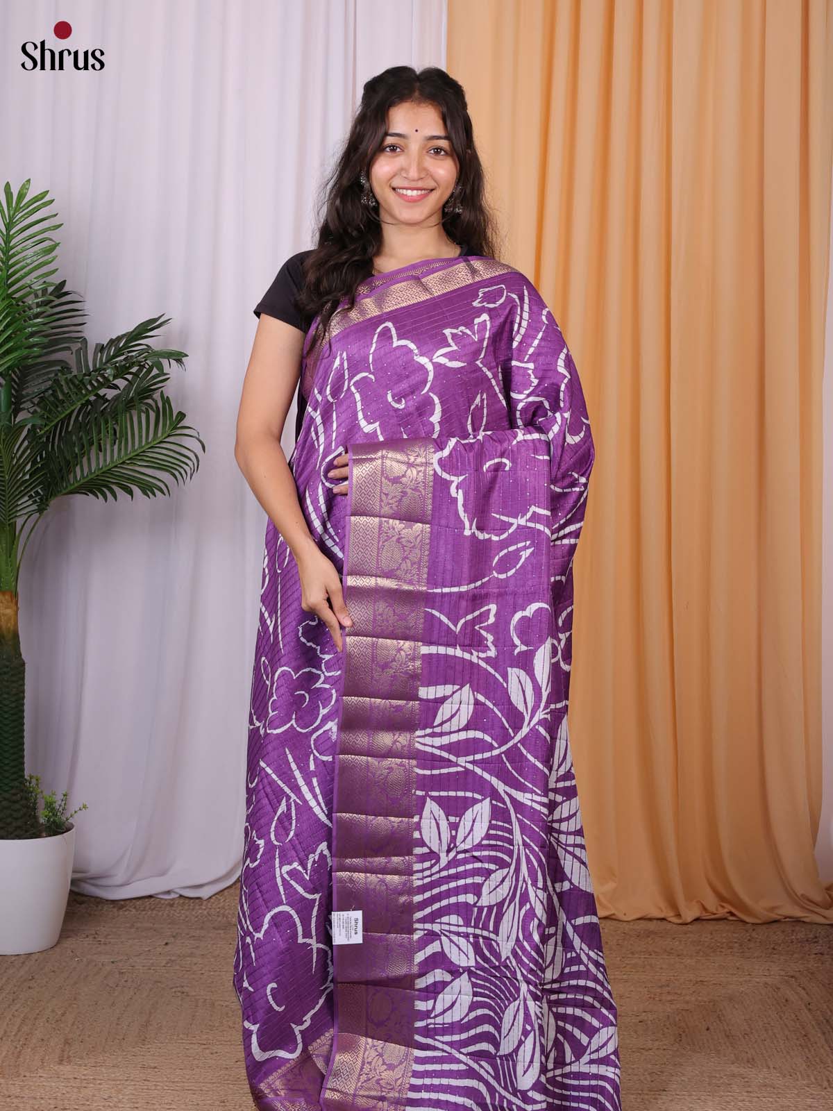 Purple - Semi Tussar Saree - Shop on Shrus.com