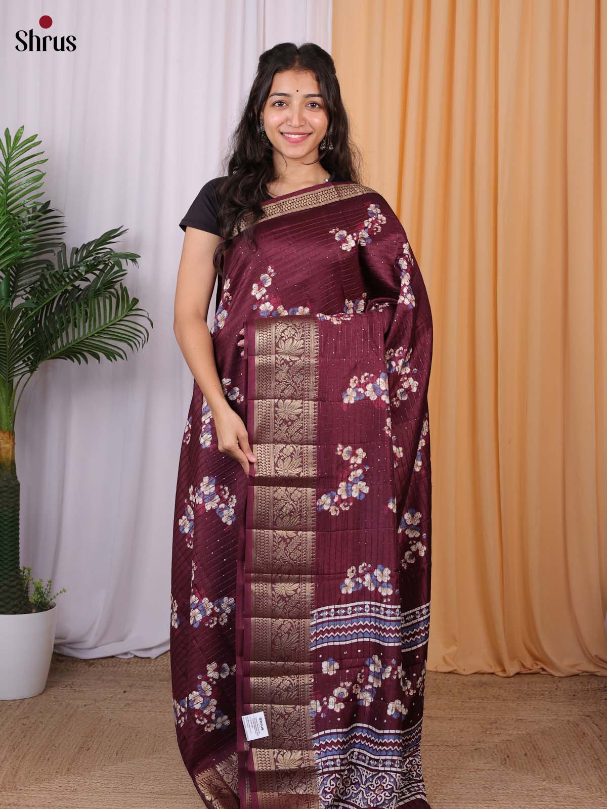 Brown- Semi Tussar Saree - Shop on Shrus.com