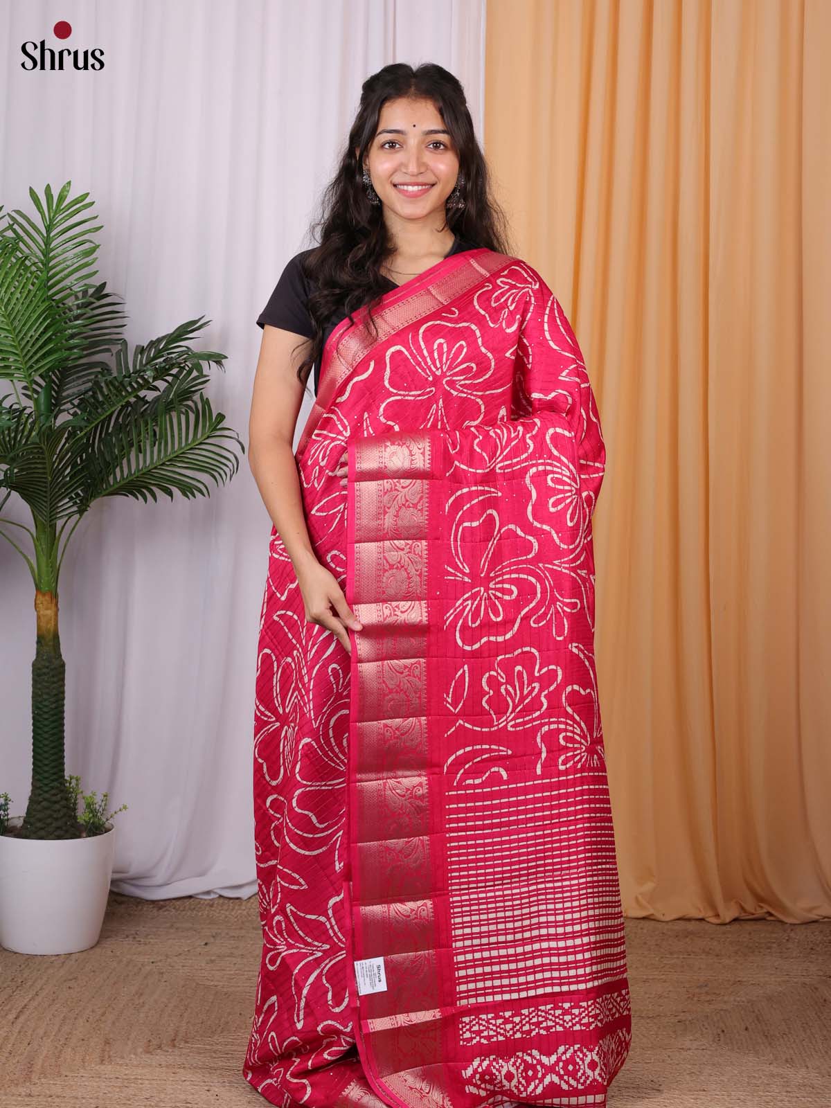 Reddish Pink- Semi Tussar Saree - Shop on Shrus.com