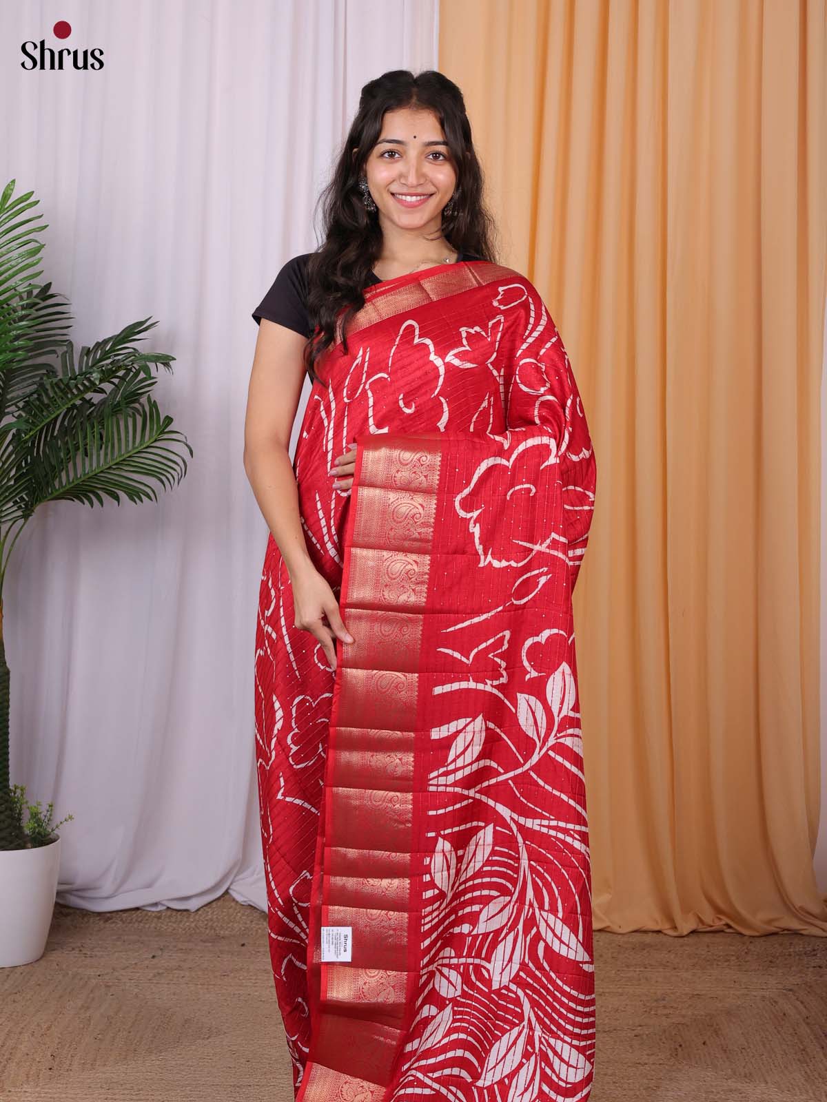 Red - Semi Tussar Saree - Shop on Shrus.com