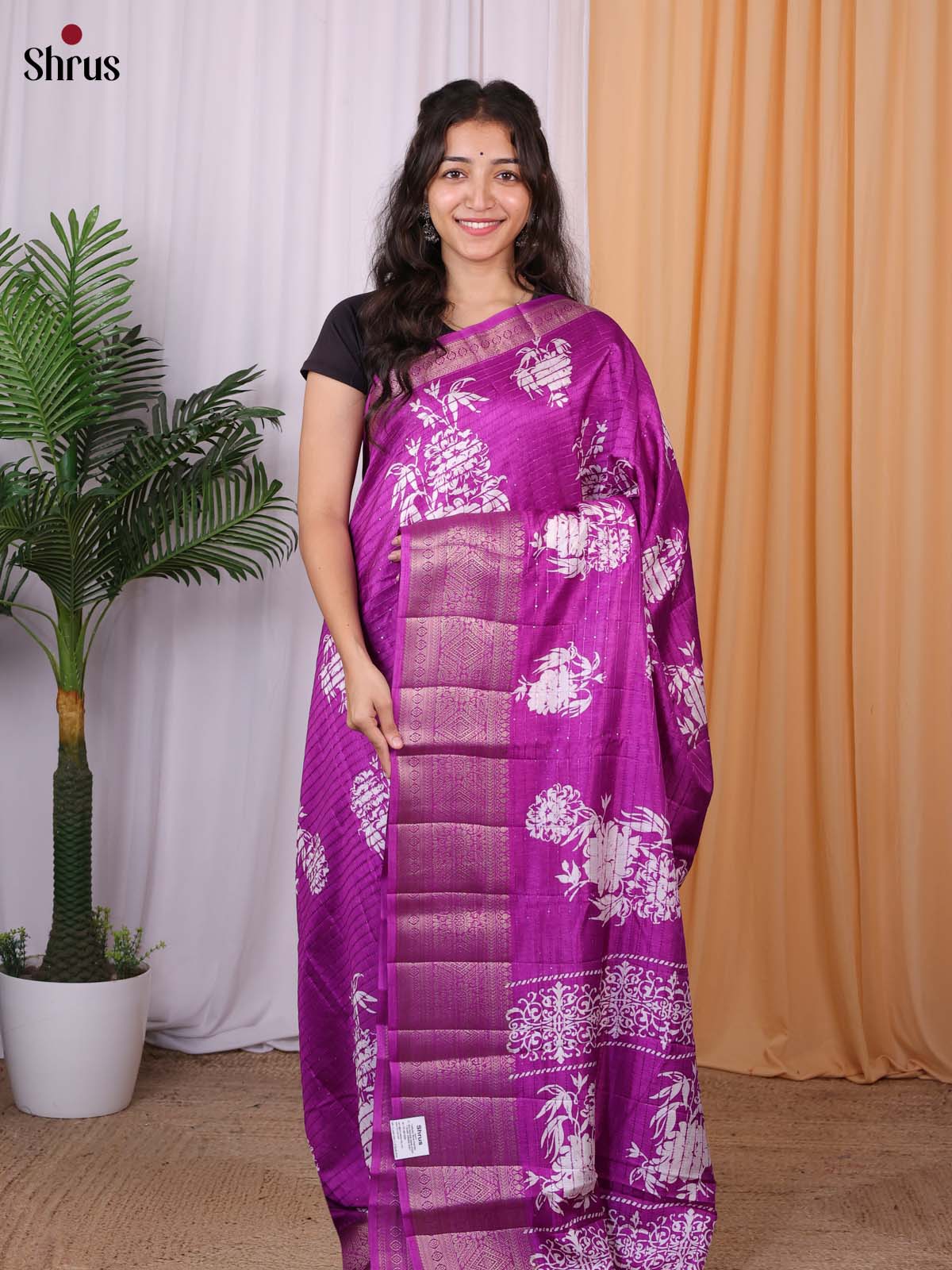 Purple- Semi Tussar Saree - Shop on Shrus.com