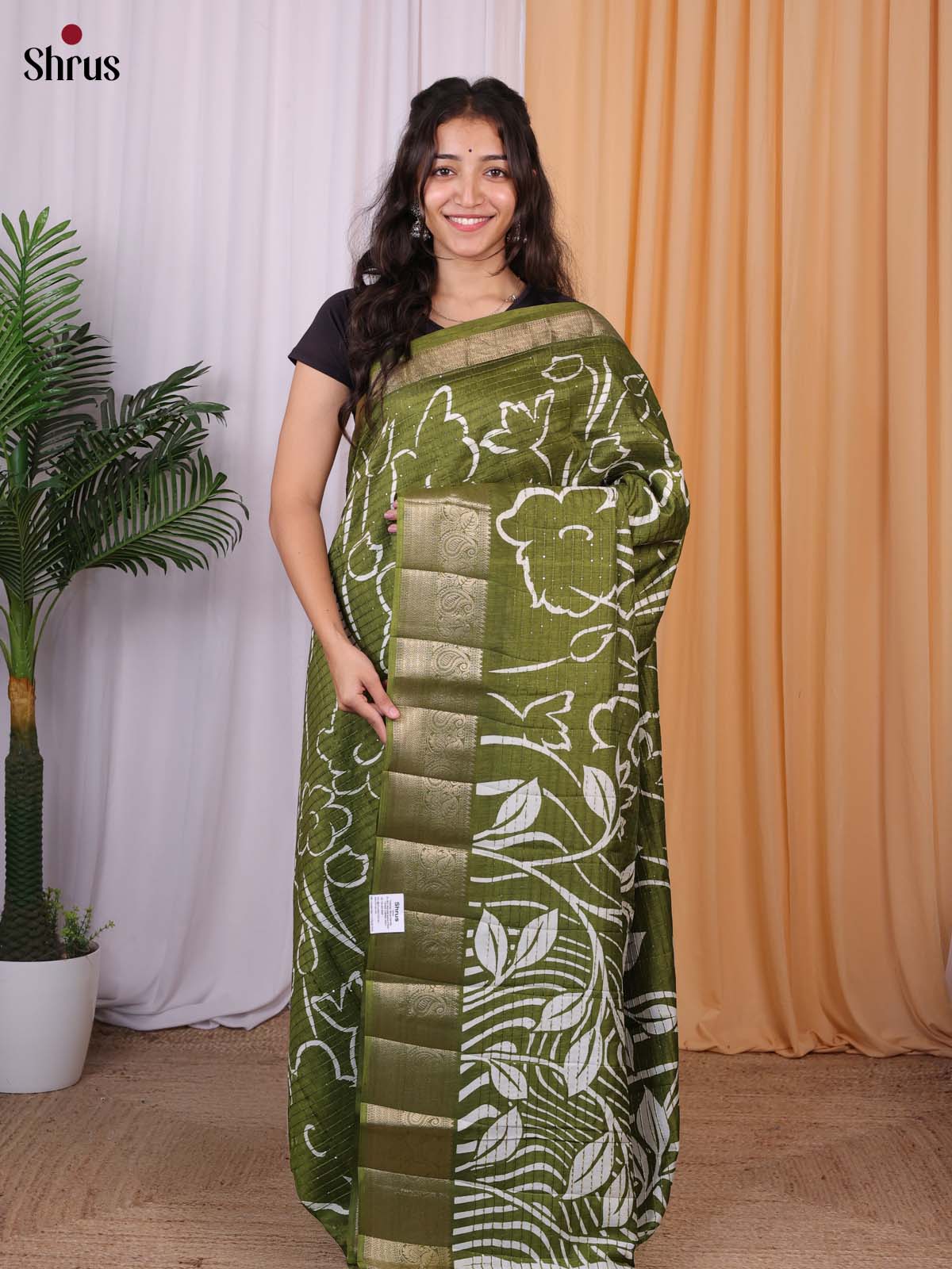 Green - Semi Tussar Saree - Shop on Shrus.com