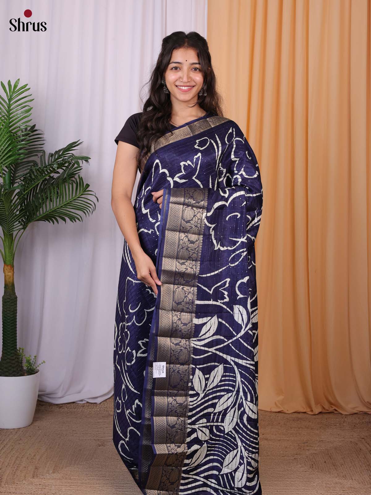 Blue - Semi Tussar Saree - Shop on Shrus.com
