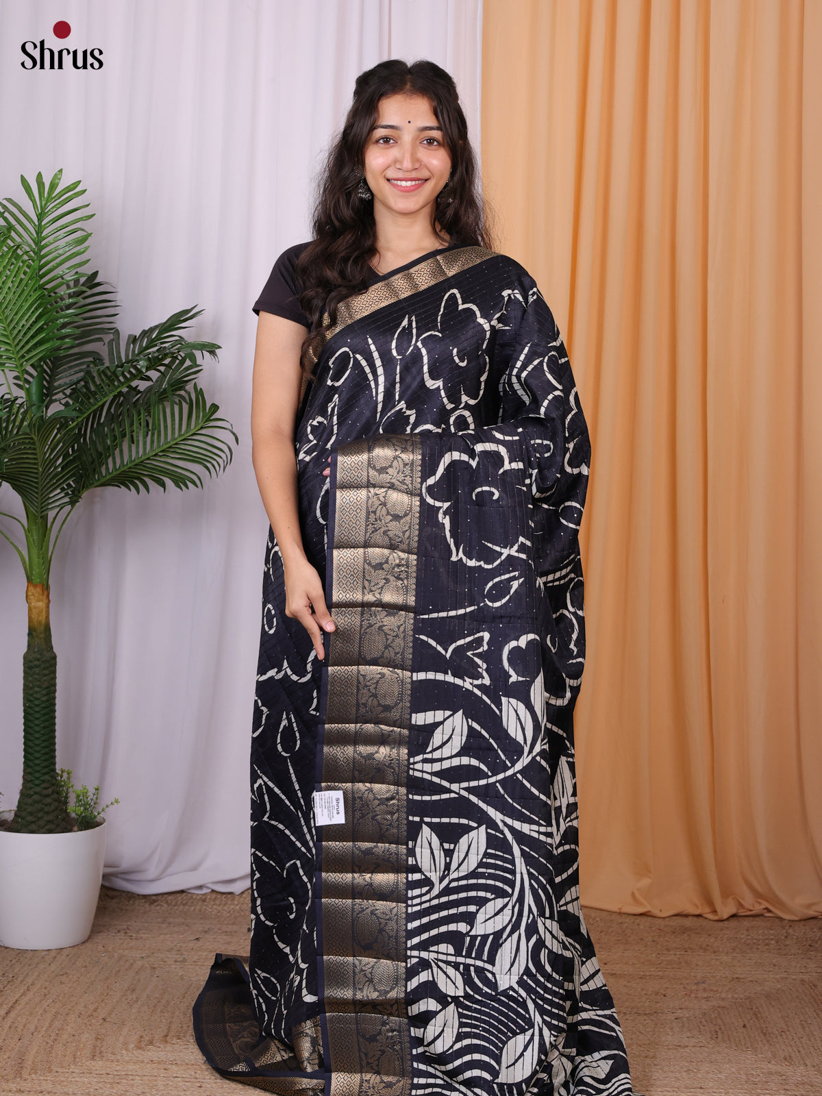 Navy Blue - Semi Tussar Saree - Shop on Shrus.com