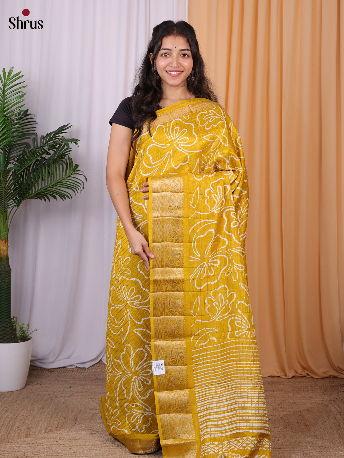 Mustard - Semi Tussar Saree - Shop on Shrus.com