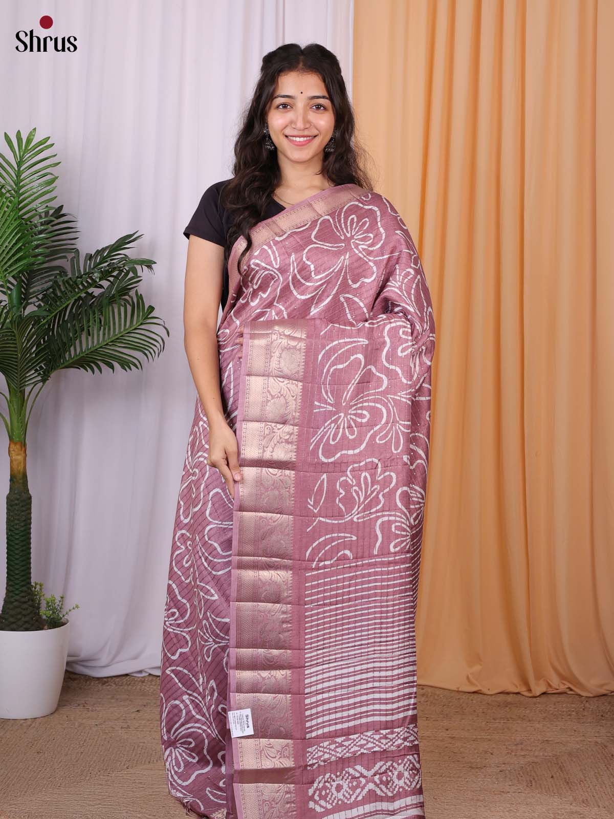 Mauve- Semi Tussar Saree - Shop on Shrus.com