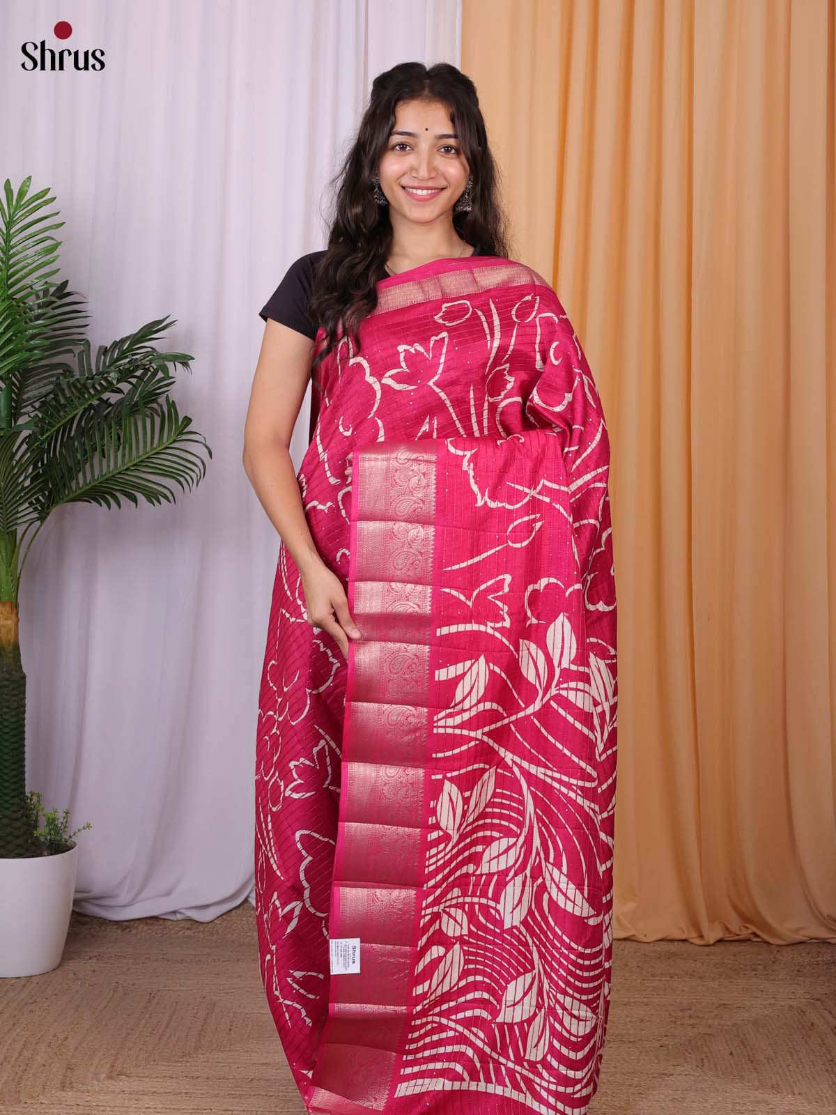 Rani Pink - Semi Tussar Saree - Shop on Shrus.com