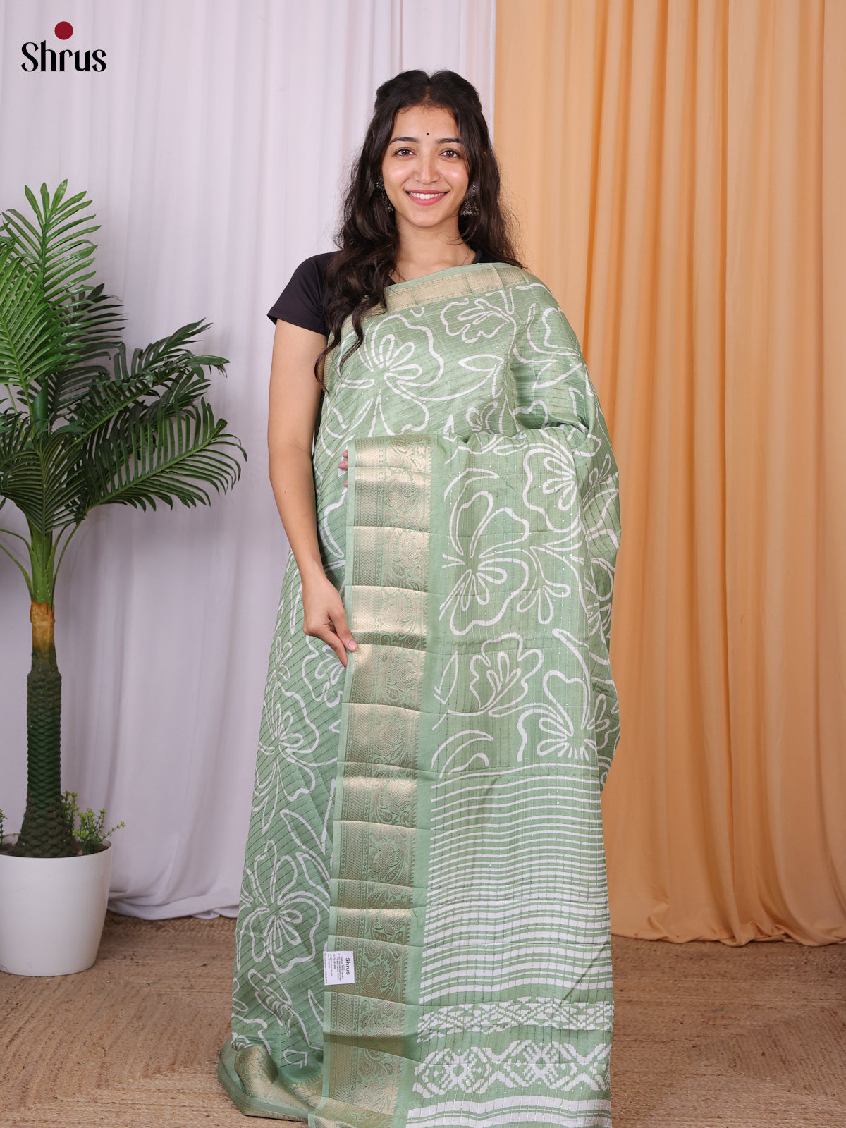 Lite Green - Semi Tussar Saree - Shop on Shrus.com