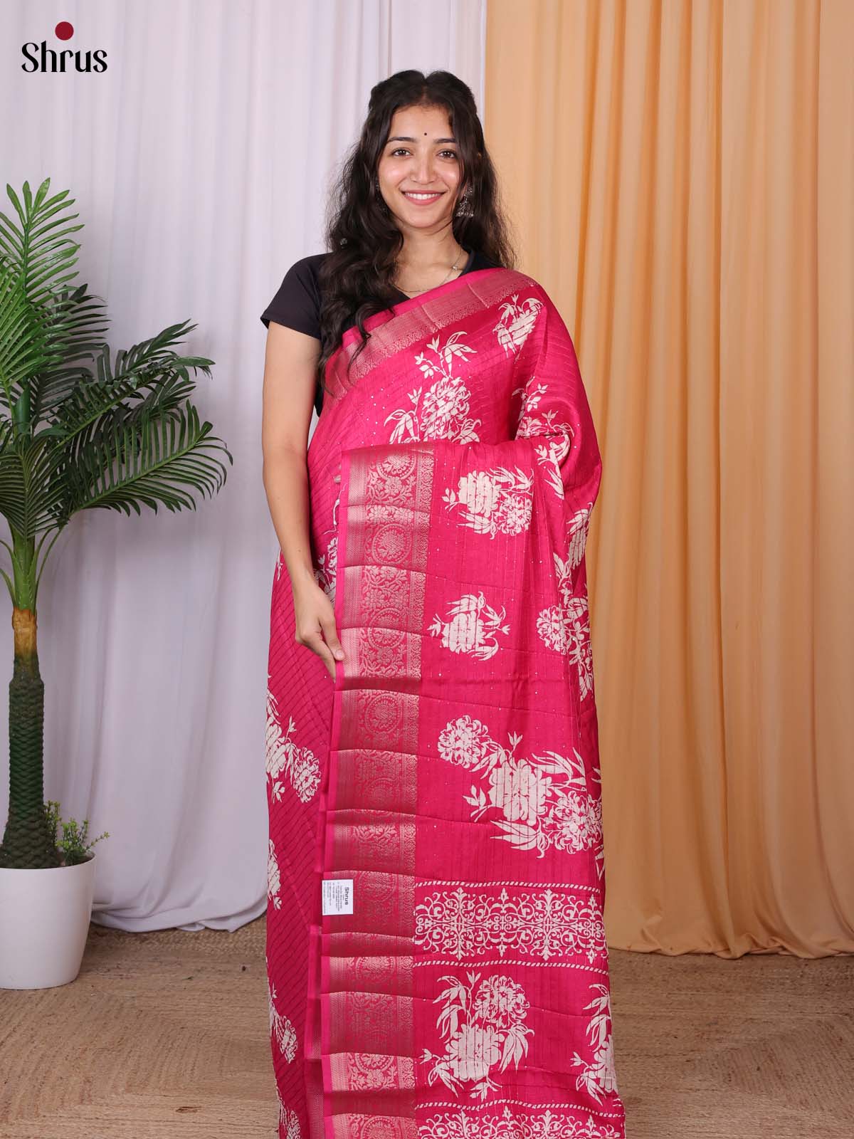 Deep Pink- Semi Tussar Saree - Shop on Shrus.com