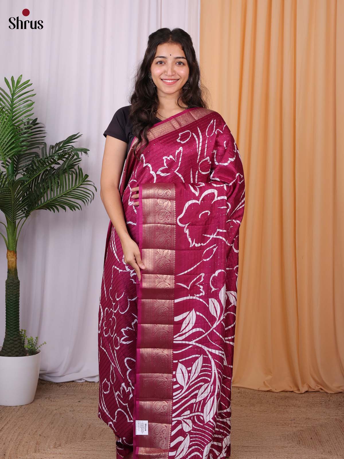 Maroon - Semi Tussar Saree - Shop on Shrus.com