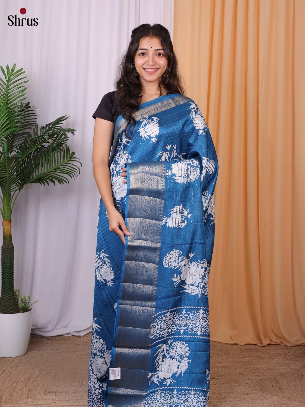 Blue - Semi Tussar Saree - Shop on Shrus.com