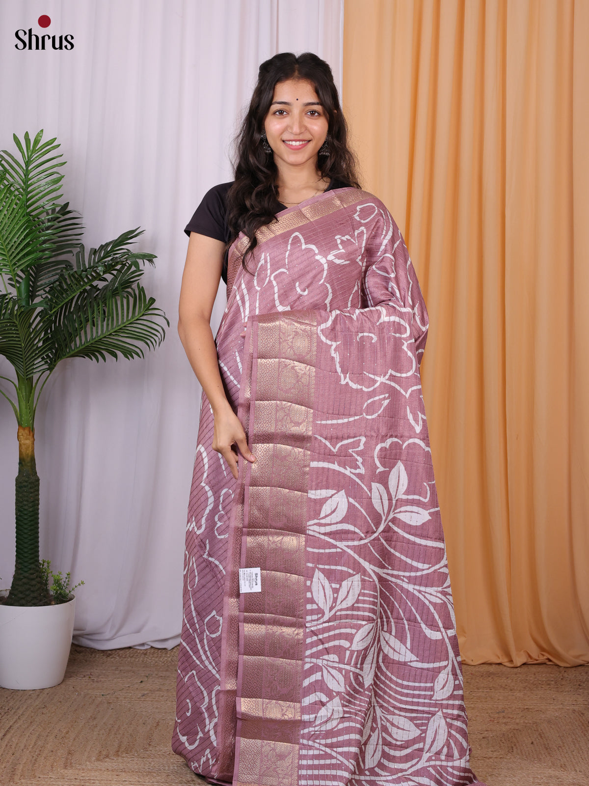 Mauve - Semi Tussar Saree - Shop on Shrus.com
