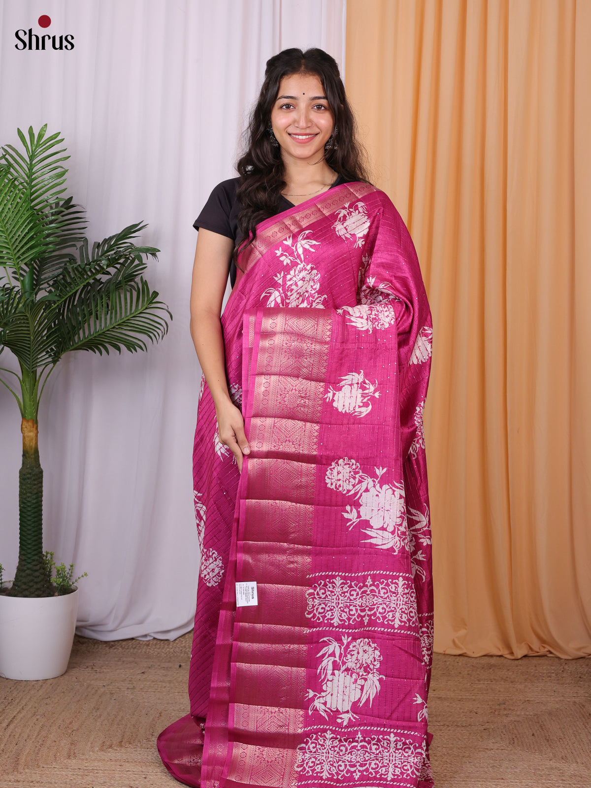 Pink - Semi Tussar Saree - Shop on Shrus.com