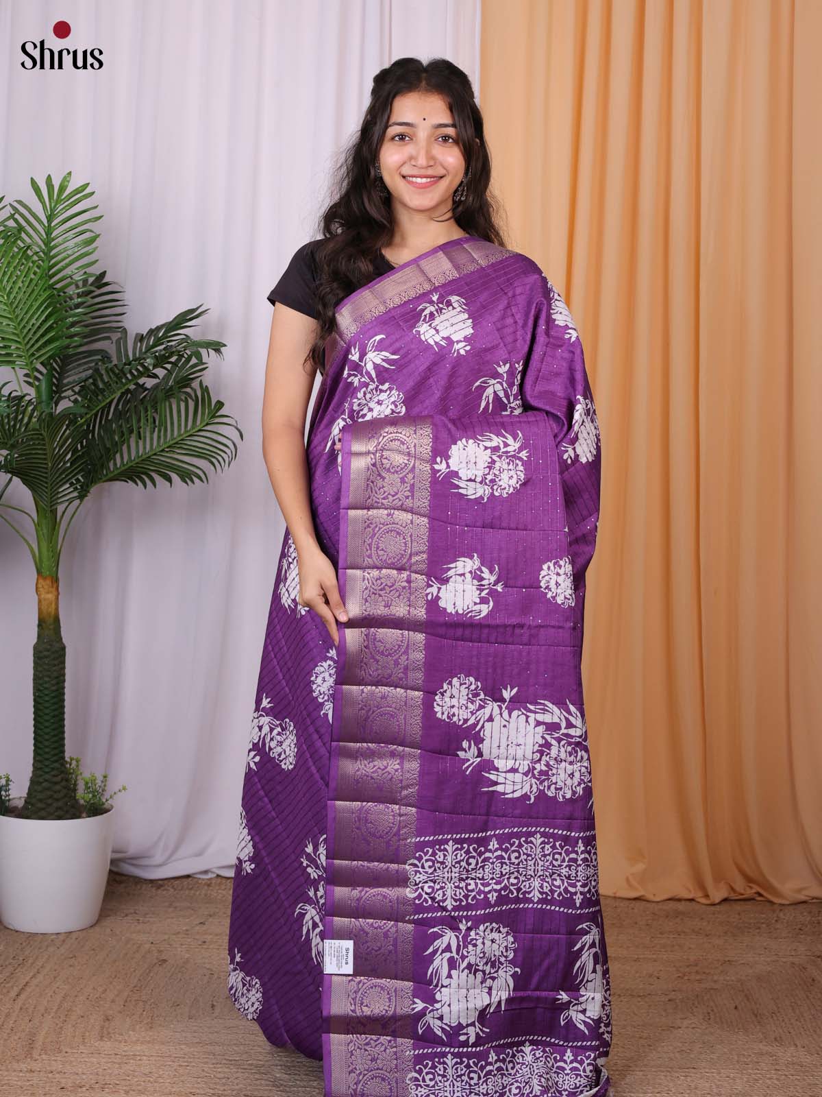 Purple - Semi Tussar Saree - Shop on Shrus.com