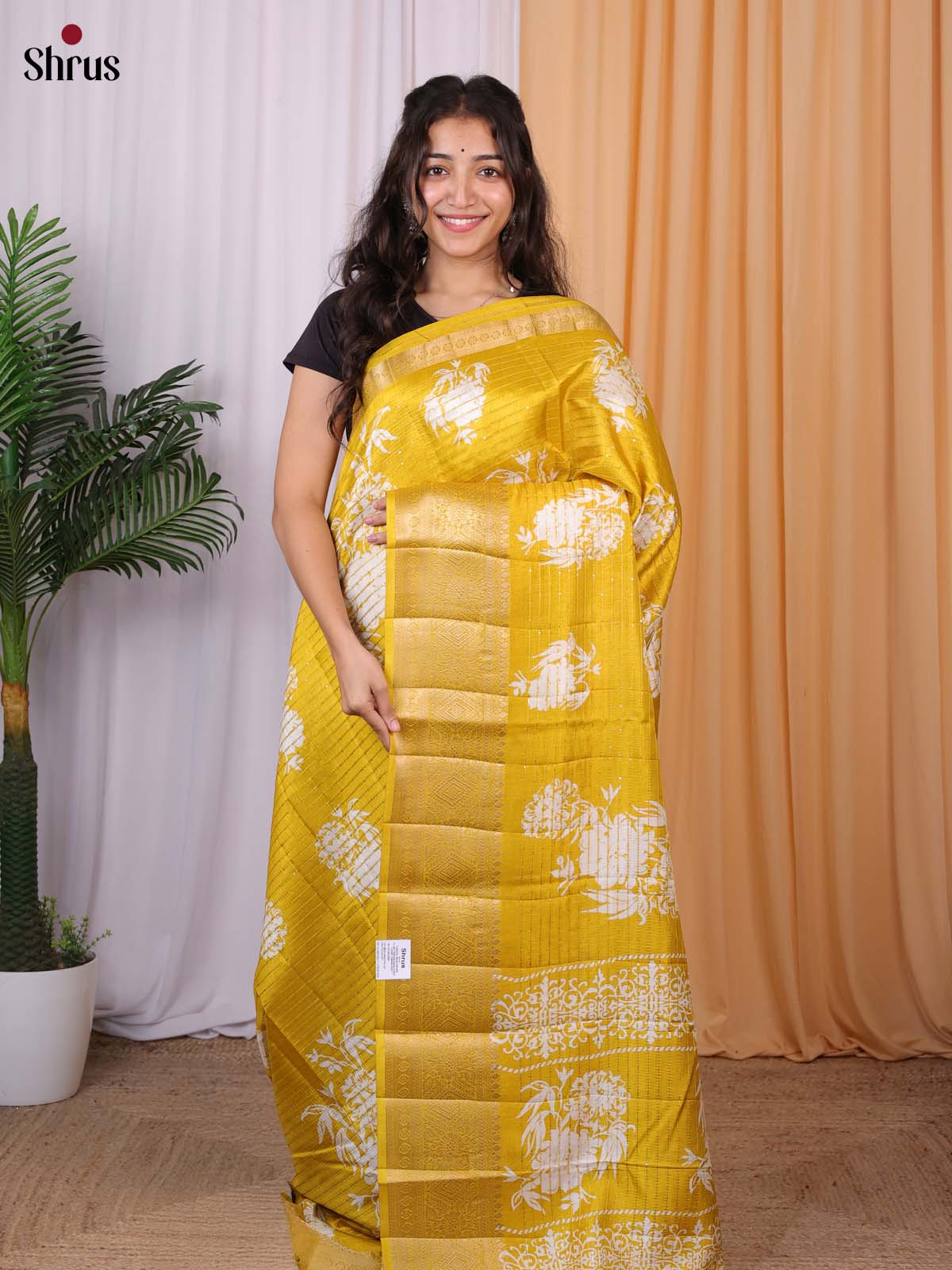 Yellow - Semi Tussar Saree - Shop on Shrus.com
