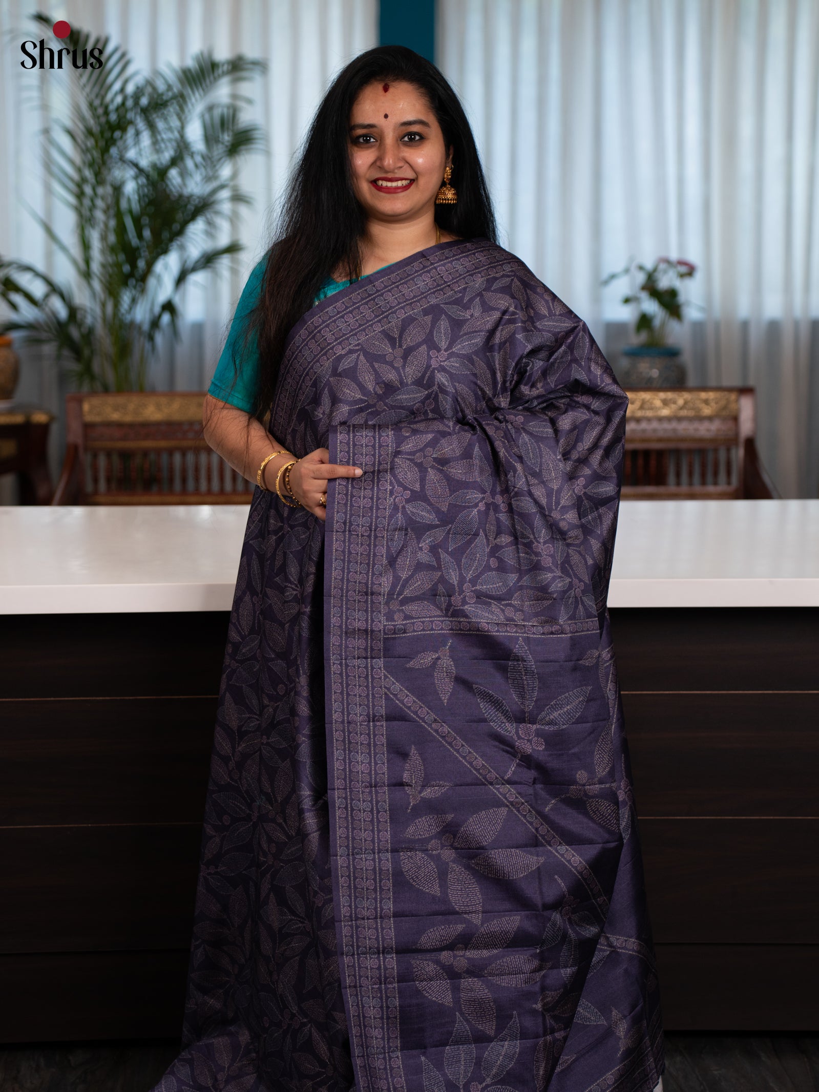 Violet - Printed Tussar Saree - Shop on Shrus.com