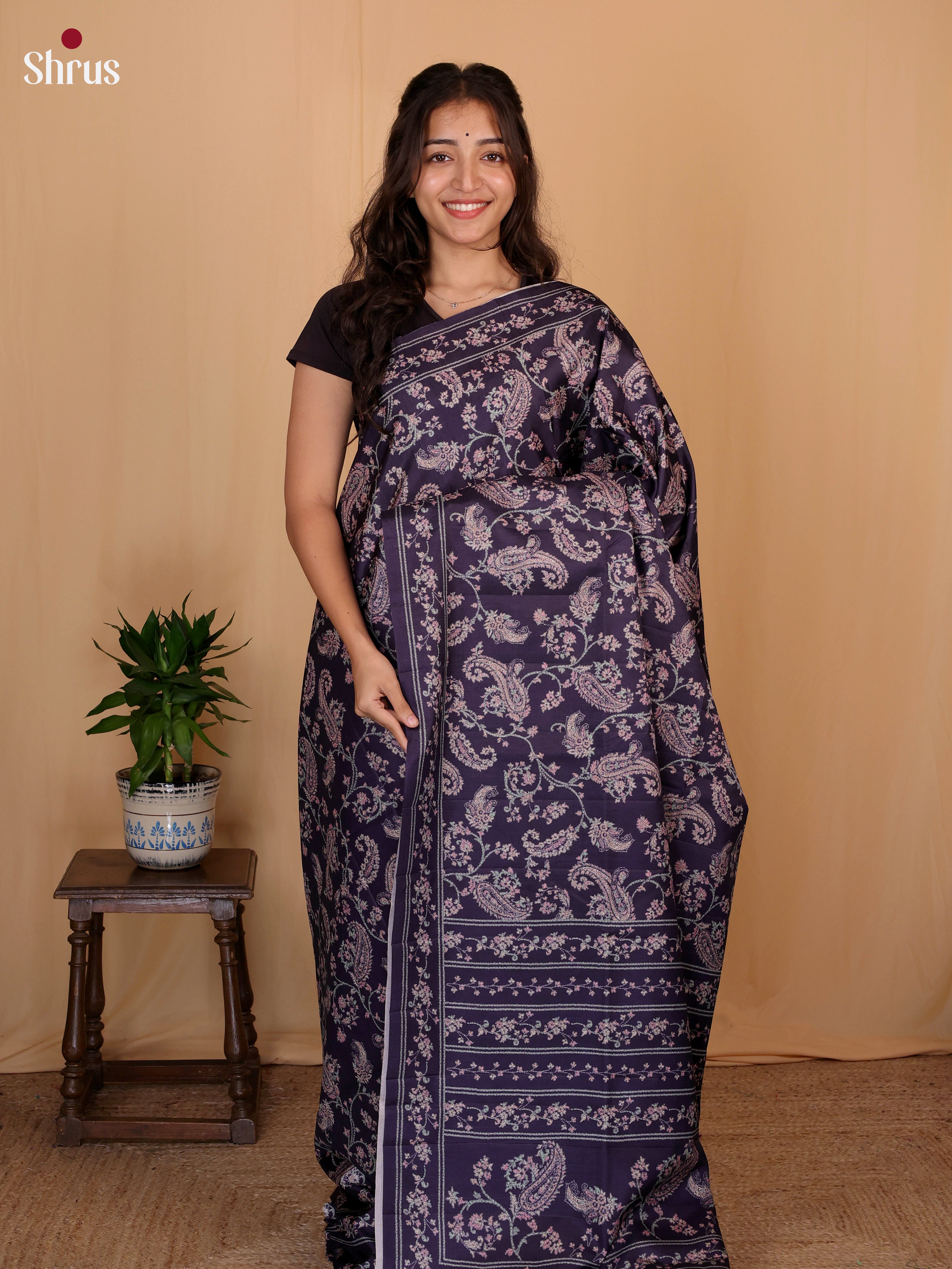 Violet - Printed Tussar Saree - Shop on Shrus.com