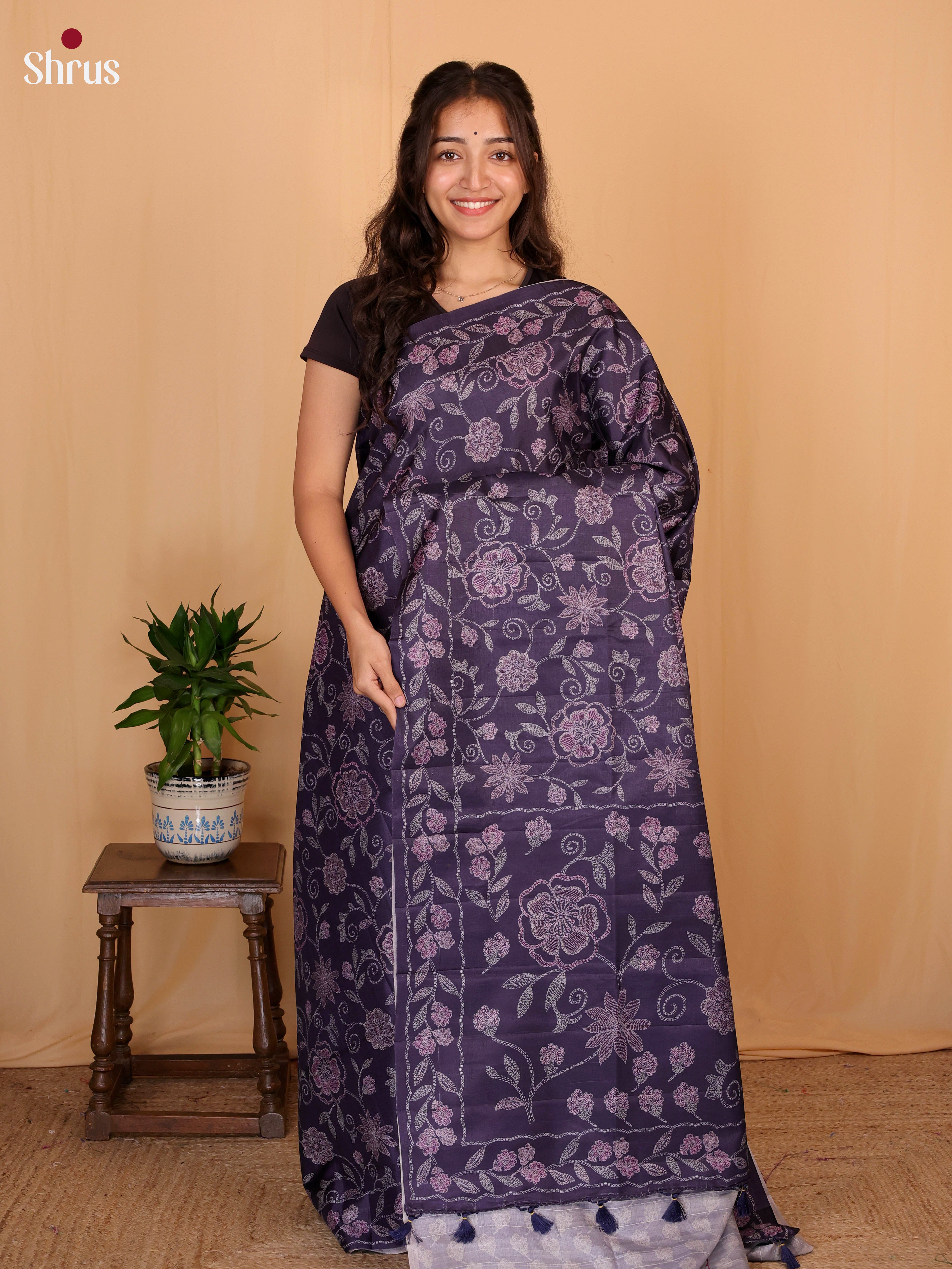 Violet - Printed Tussar Saree - Shop on Shrus.com