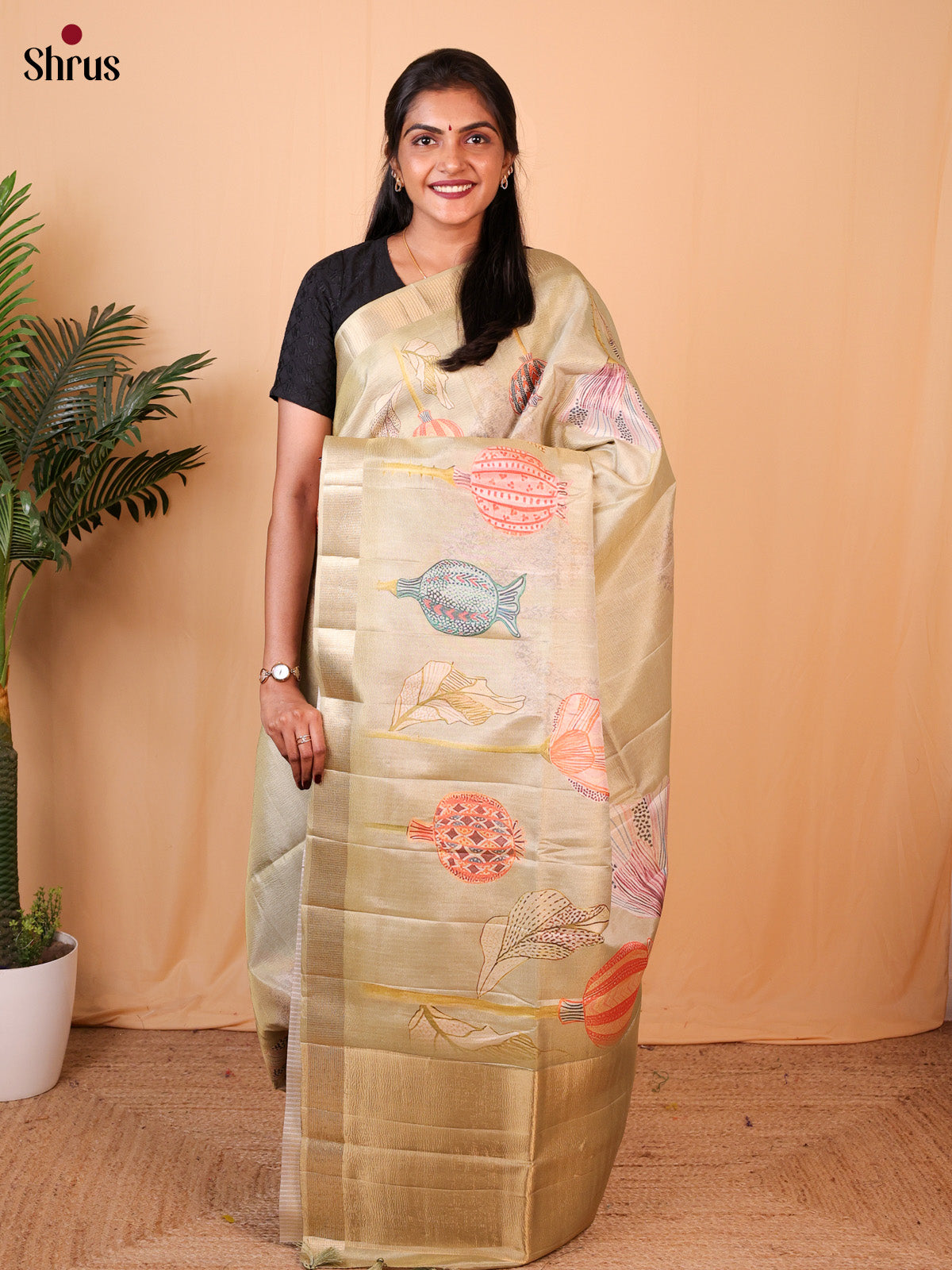 Dull Gold - Bamboo silk Saree - Shop on Shrus.com