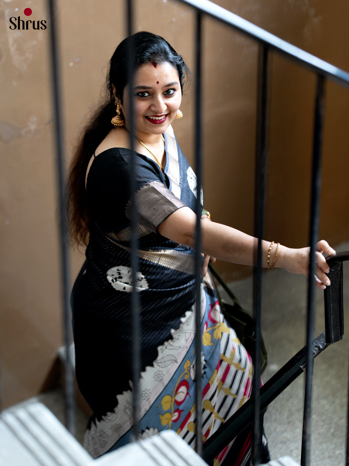 Black - Shibori Print Semi Tussar Saree - Shop on Shrus.com