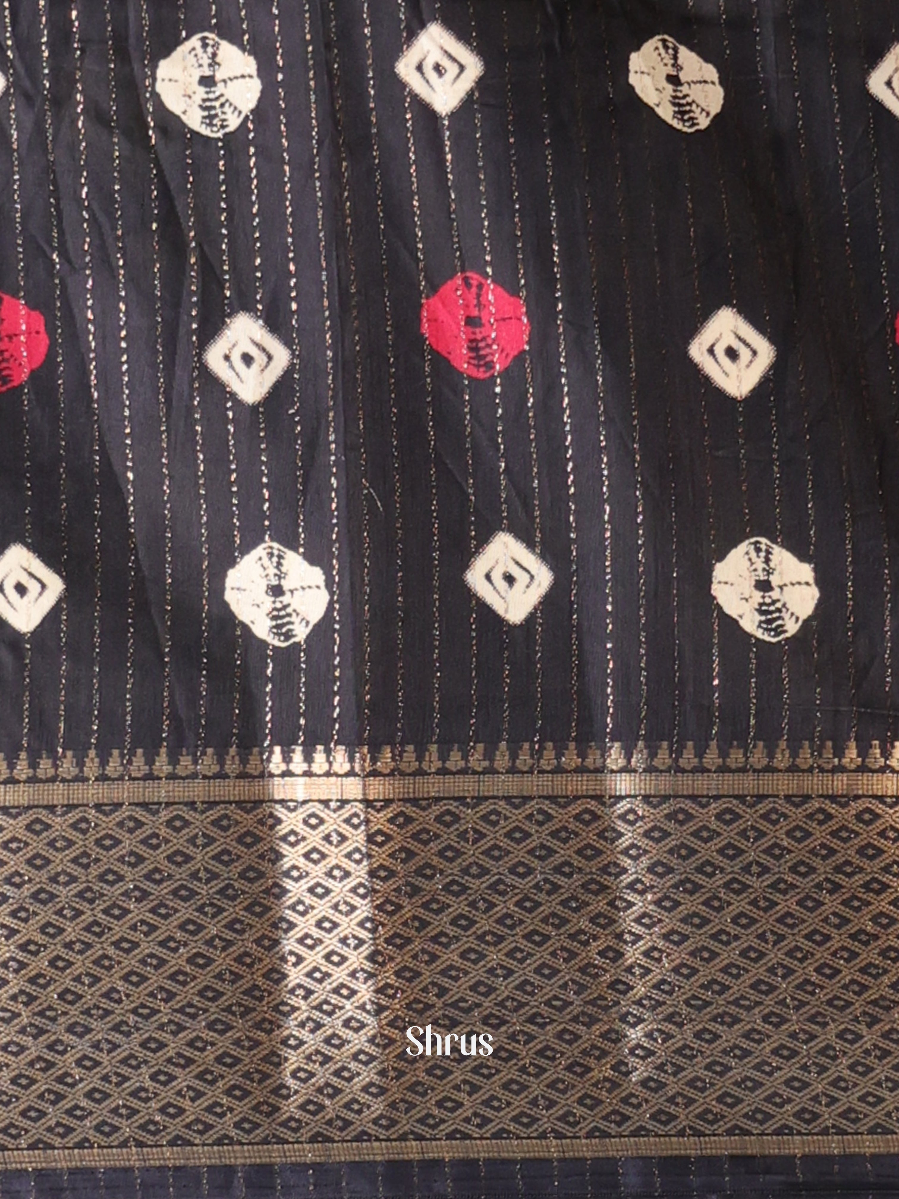 Black - Shibori Print Semi Tussar Saree - Shop on Shrus.com