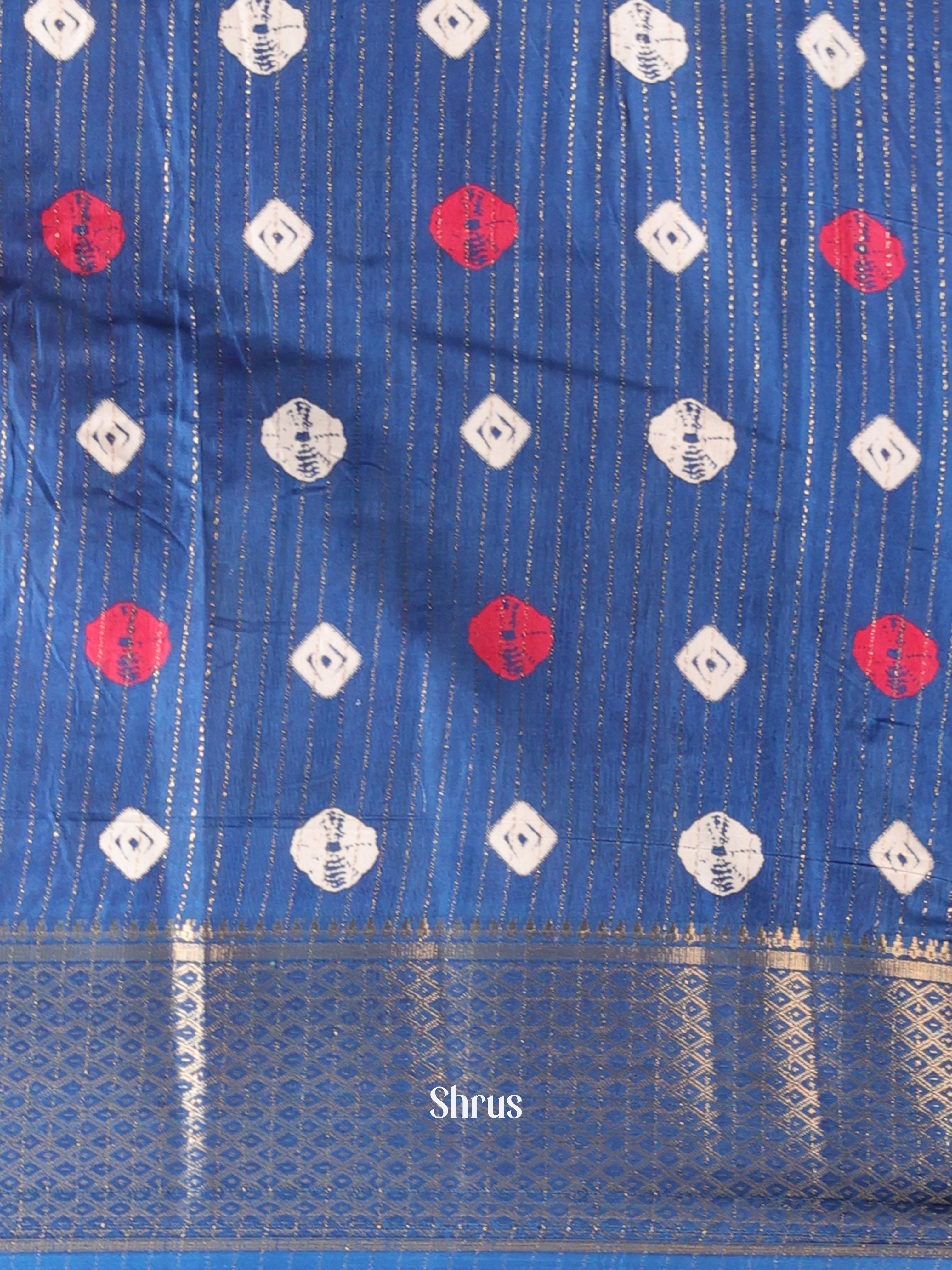 Blue - Shibori Print Semi Tussar Saree - Shop on Shrus.com