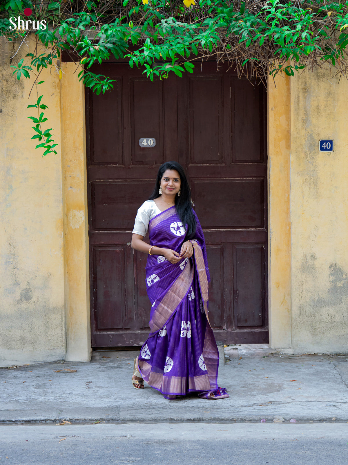 Purple - Shibori Print Semi Tussar Saree - Shop on Shrus.com