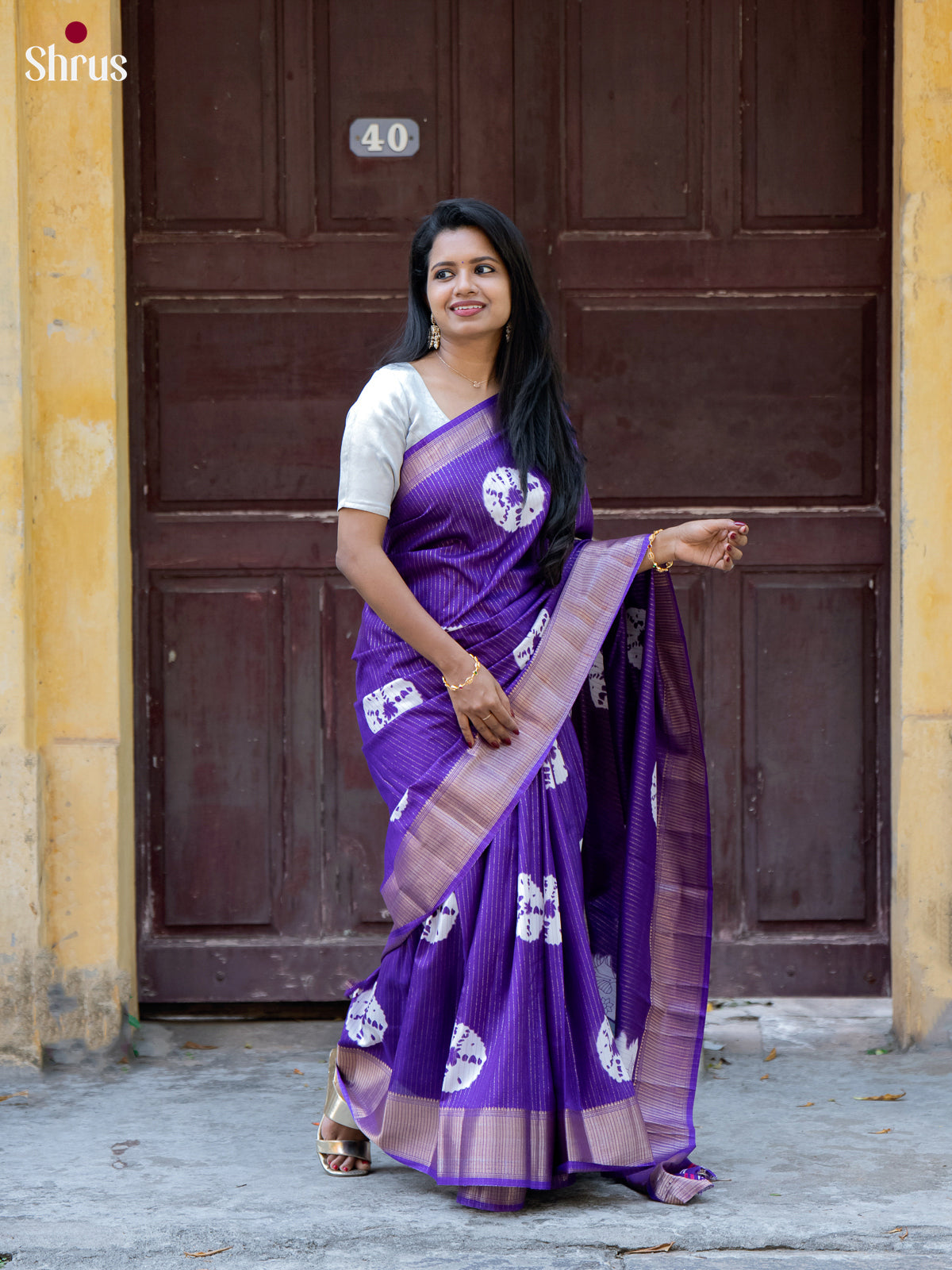Purple - Shibori Print Semi Tussar Saree - Shop on Shrus.com