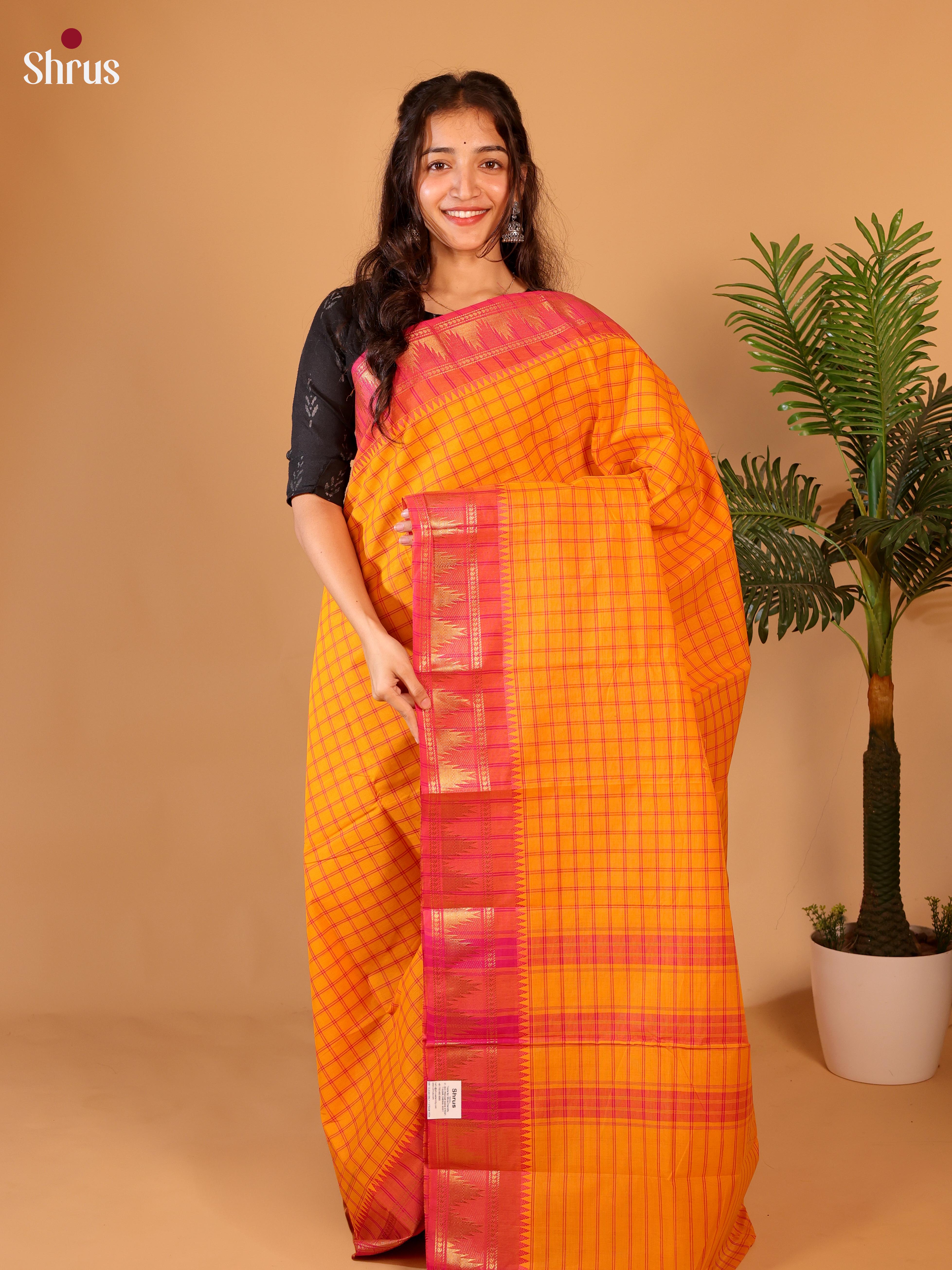 Orange & Pink- Chettinad Cotton Saree - Shop on Shrus.com