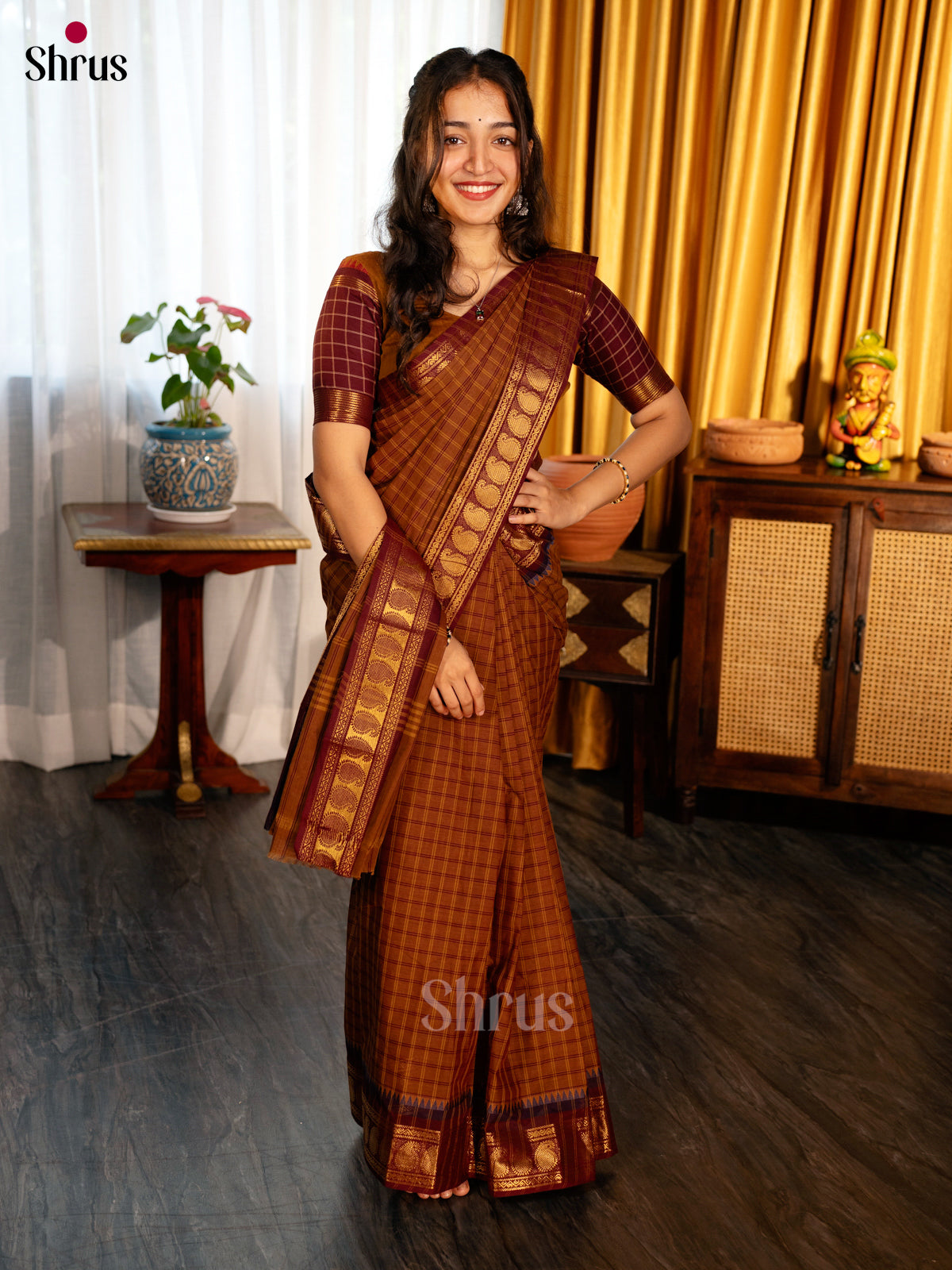 Brown- Chettinad Cotton Saree - Shop on Shrus.com