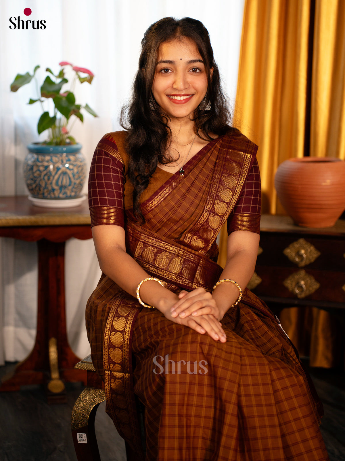 Brown- Chettinad Cotton Saree - Shop on Shrus.com