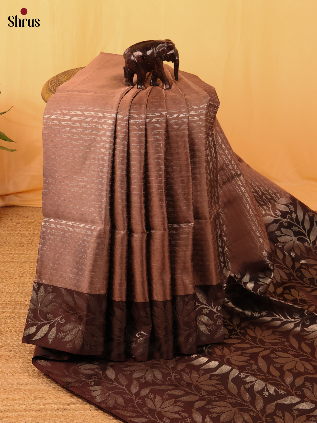Lite Brown & Brown - Soft Silk Saree - Shop on Shrus.com