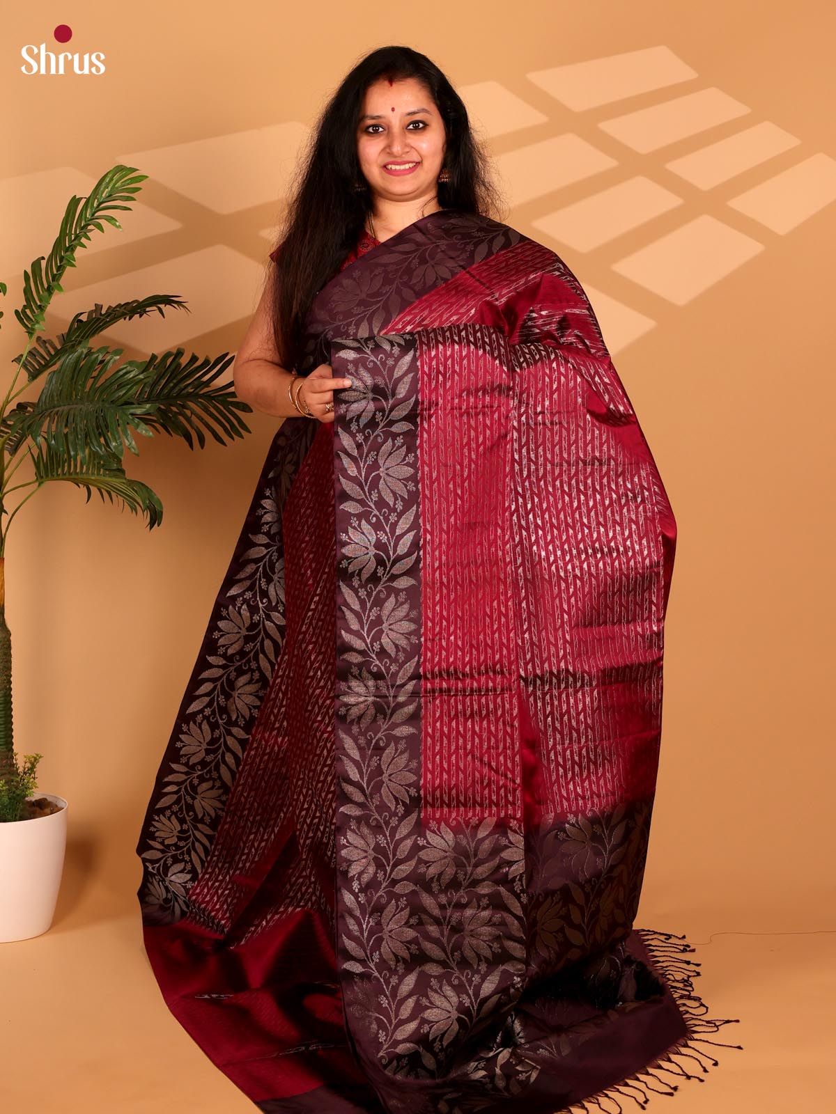 Maroon & Brown - Soft Silk Saree - Shop on Shrus.com