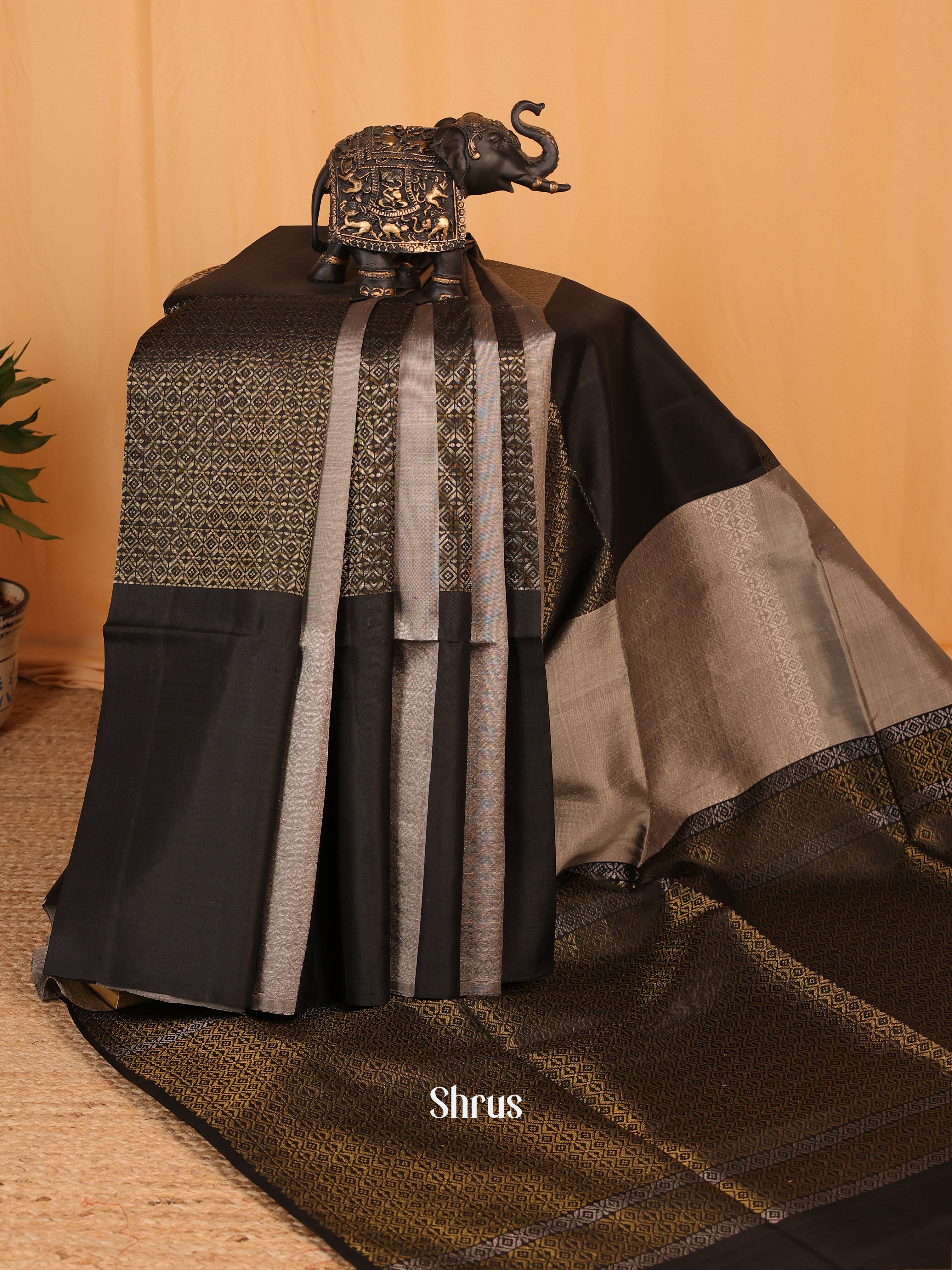 Grey & Black - Soft Silk Saree - Shop on Shrus.com