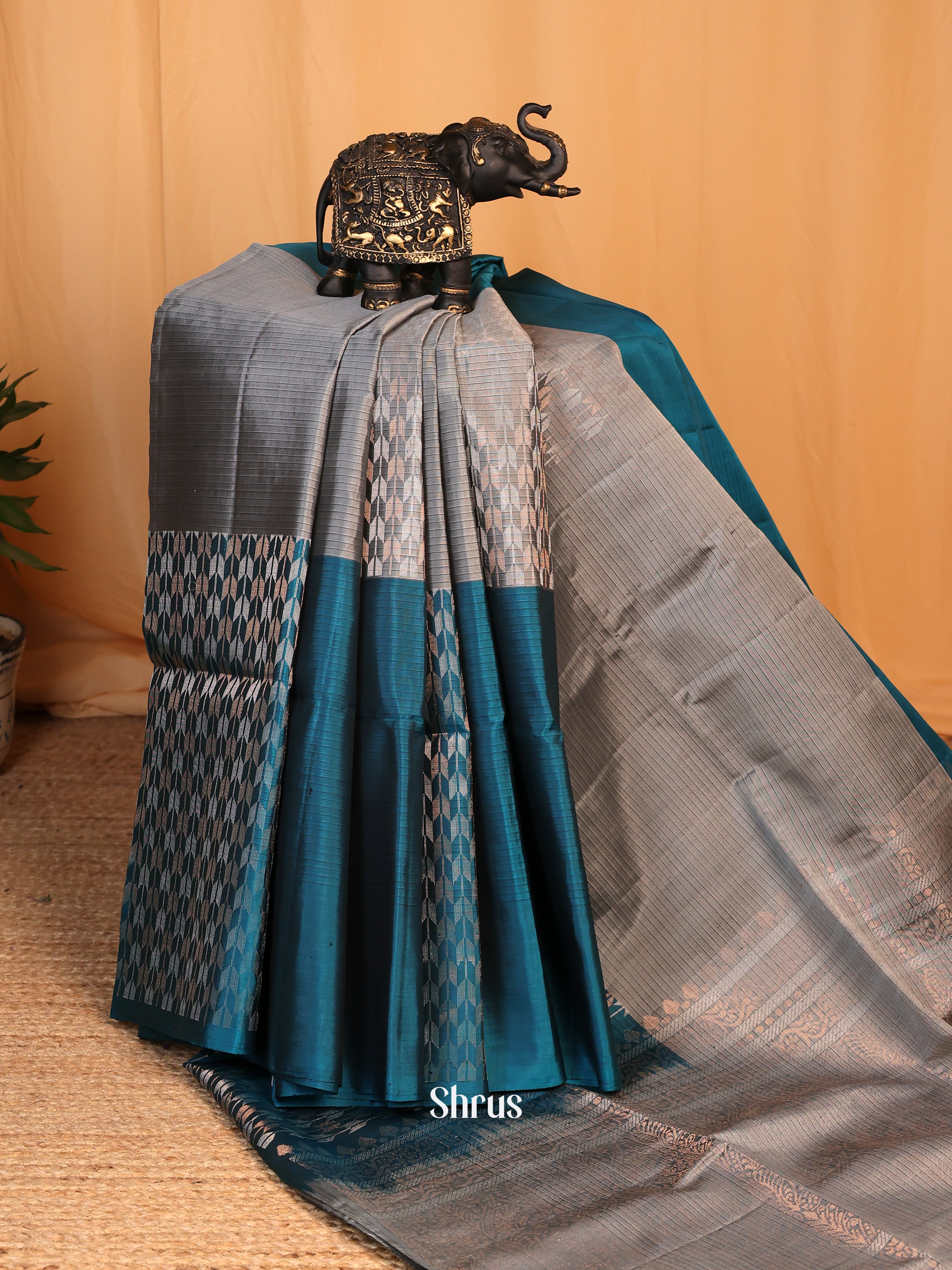 Blue & Grey - Soft Silk Saree - Shop on Shrus.com
