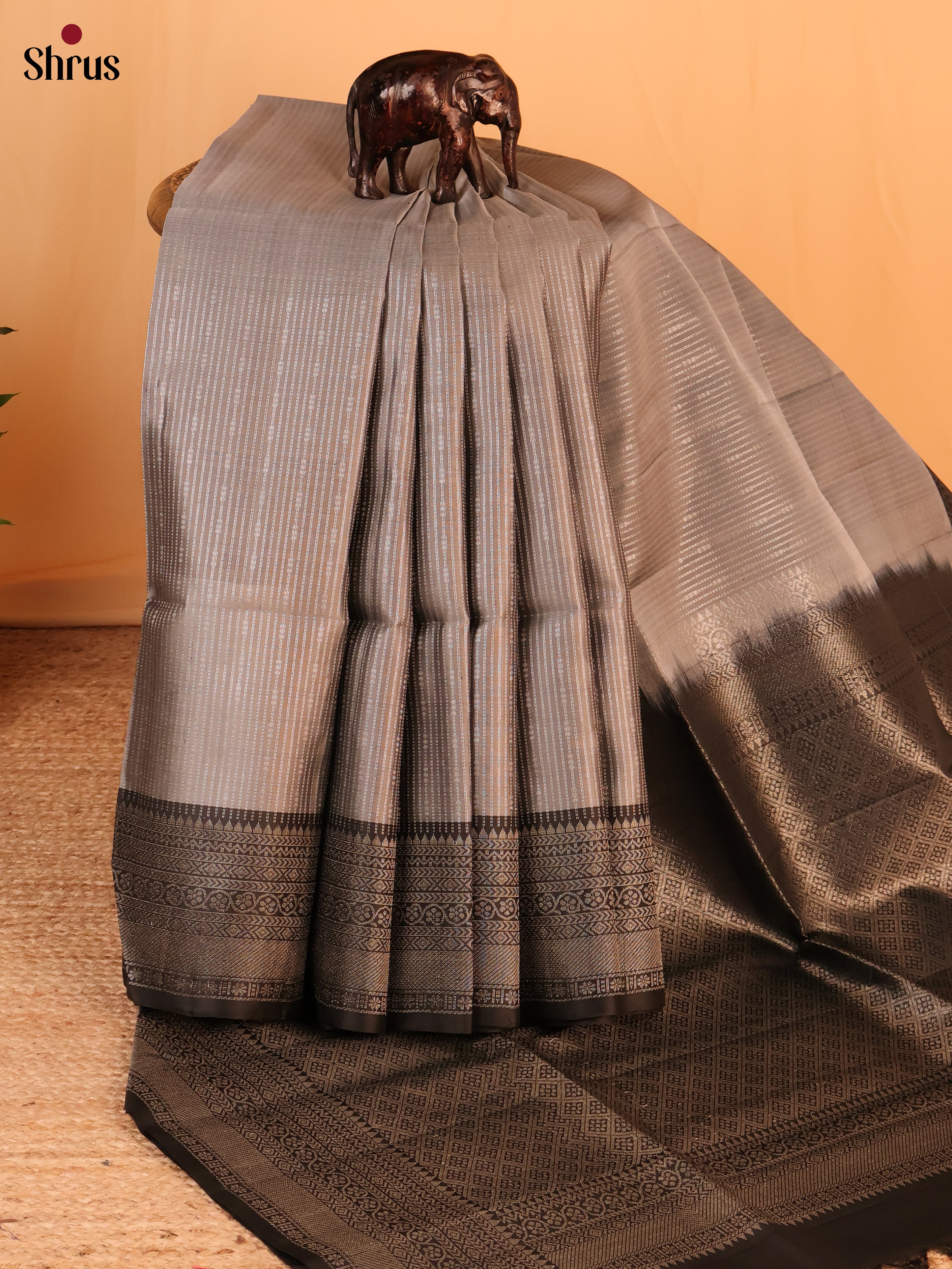 Grey & Black - Soft Silk Saree - Shop on Shrus.com