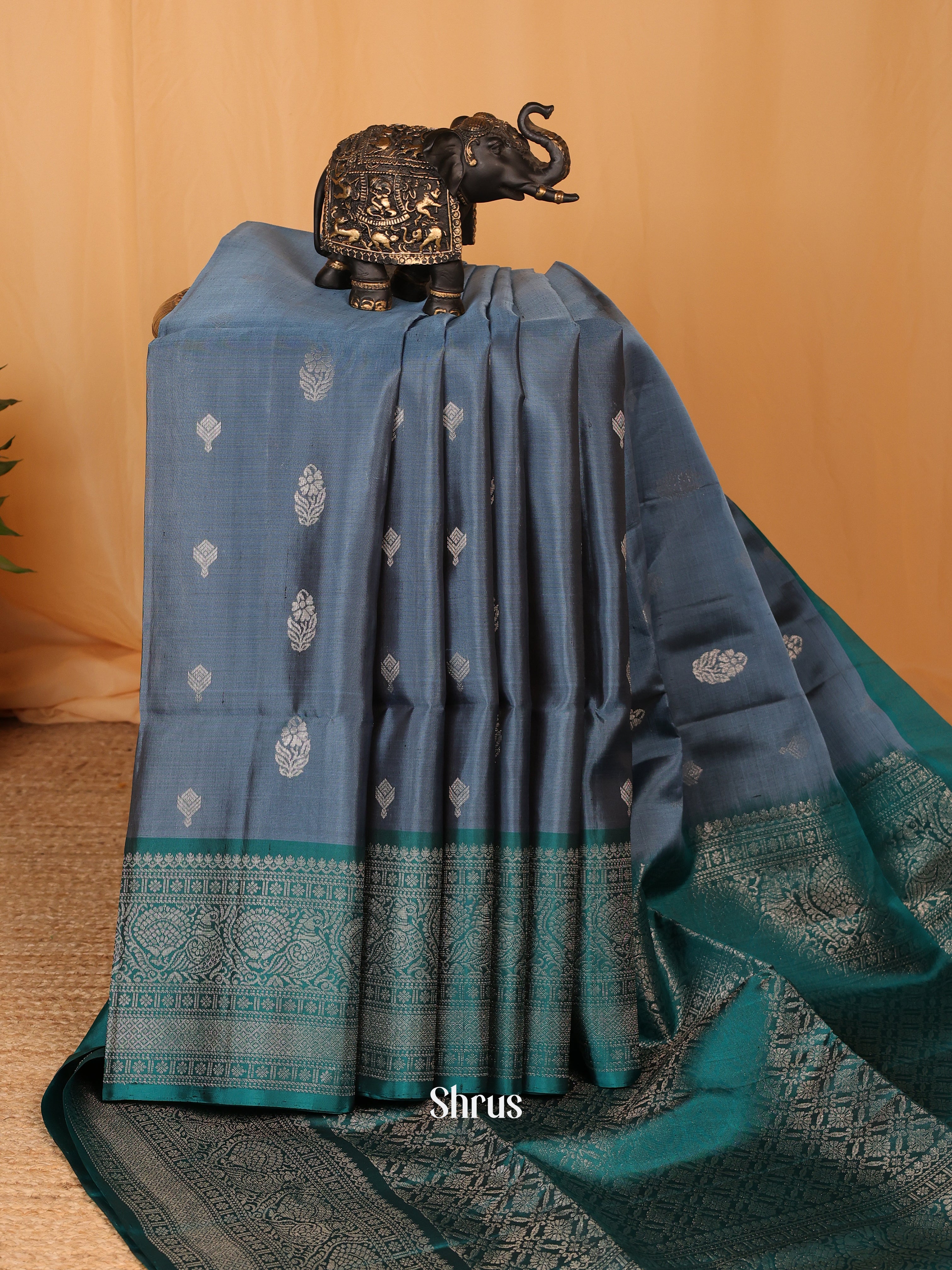 Blue & Green - Soft Silk Saree - Shop on Shrus.com