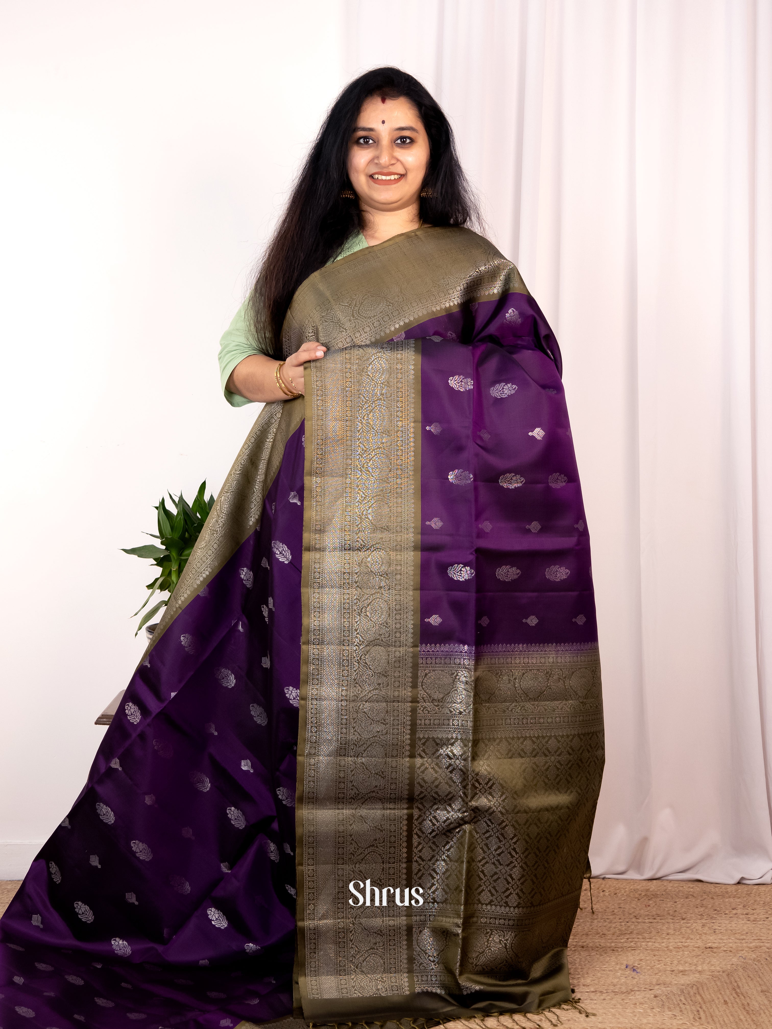 Violet & Green - Soft Silk Saree - Shop on Shrus.com
