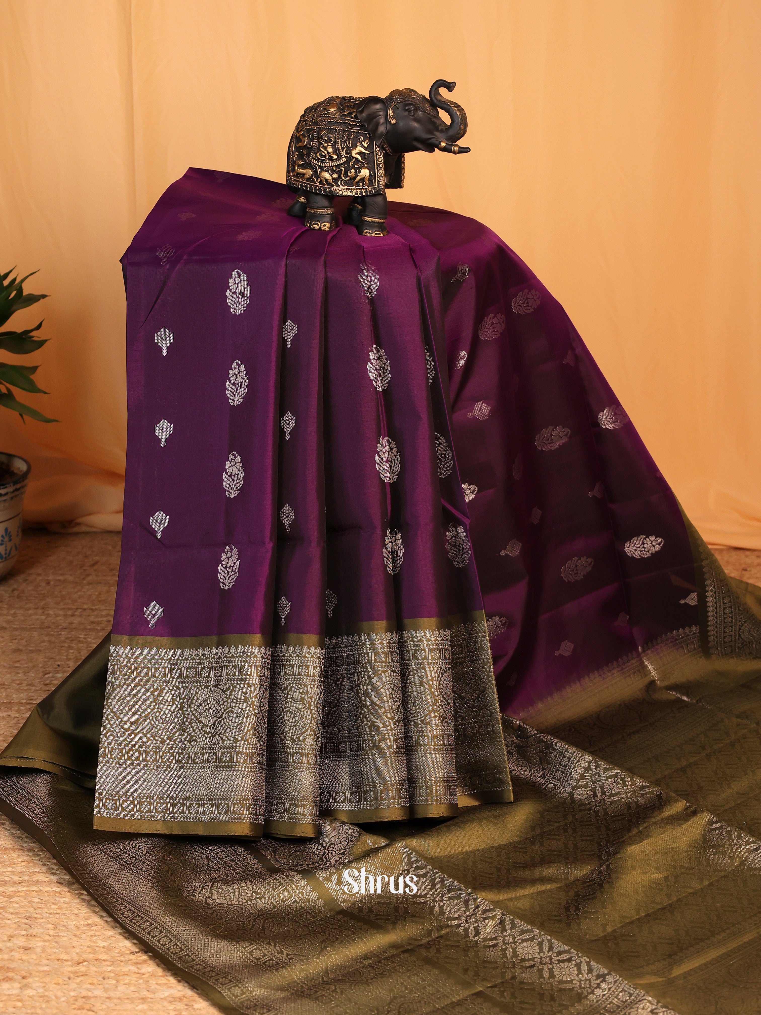 Violet & Green - Soft Silk Saree - Shop on Shrus.com