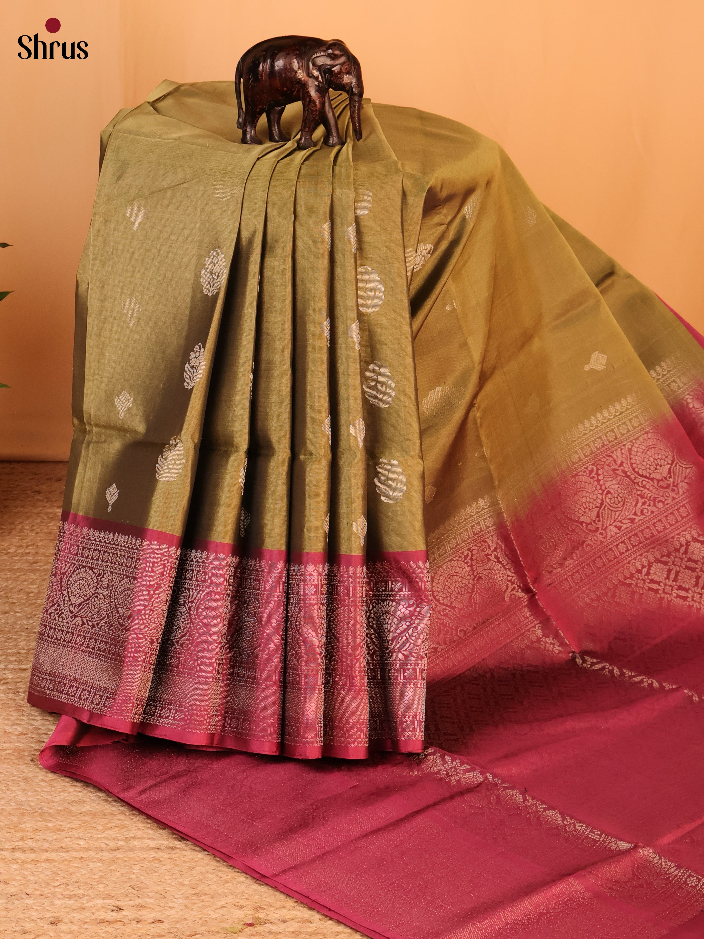 Green & Maroon- Soft Silk Saree - Shop on Shrus.com
