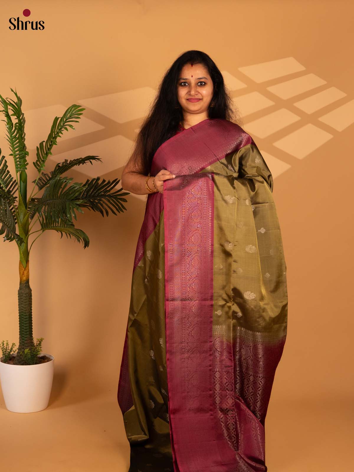 Green & Maroon- Soft Silk Saree - Shop on Shrus.com